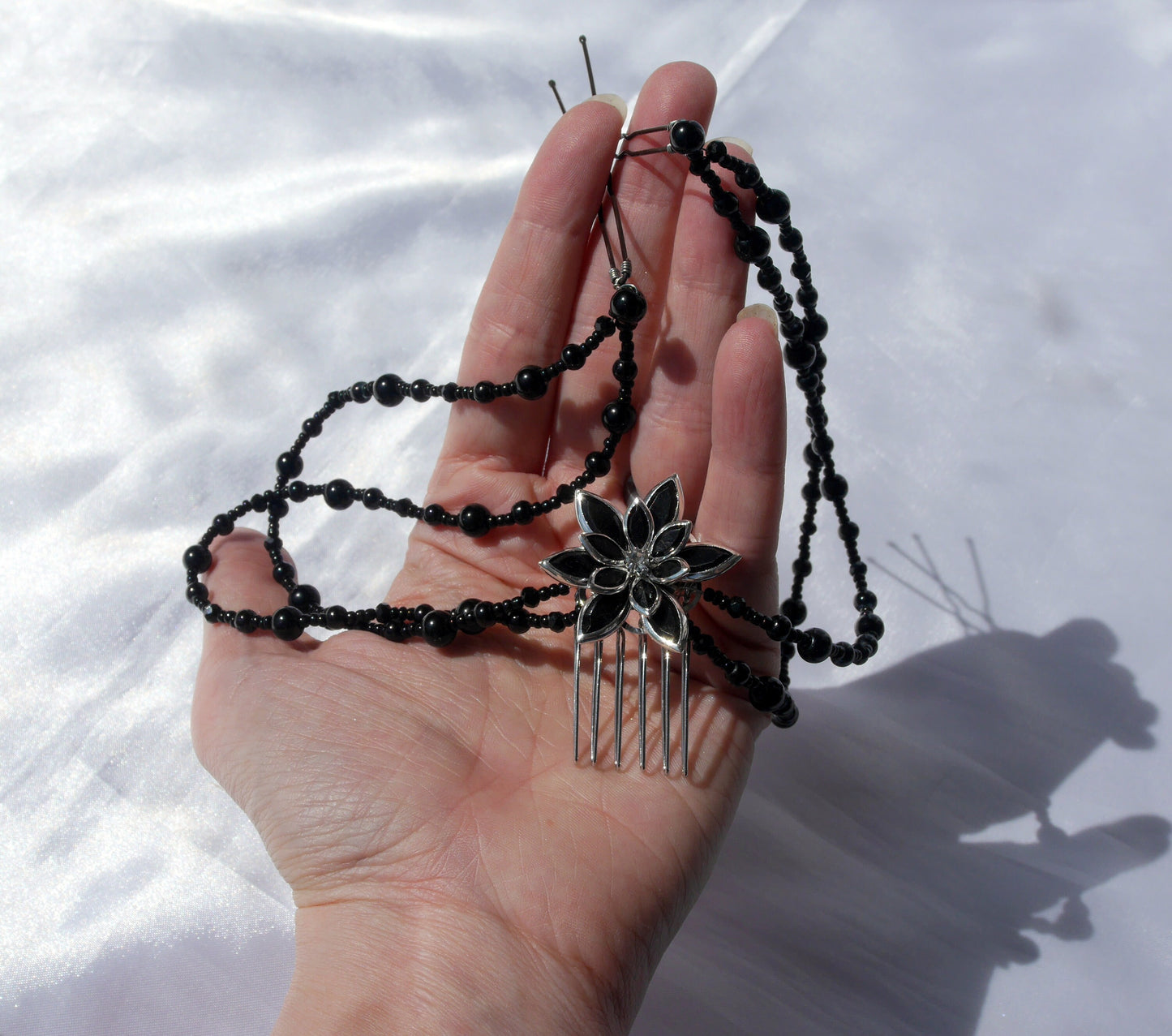 Gothic Long Black Bridal Prom Hair Chain