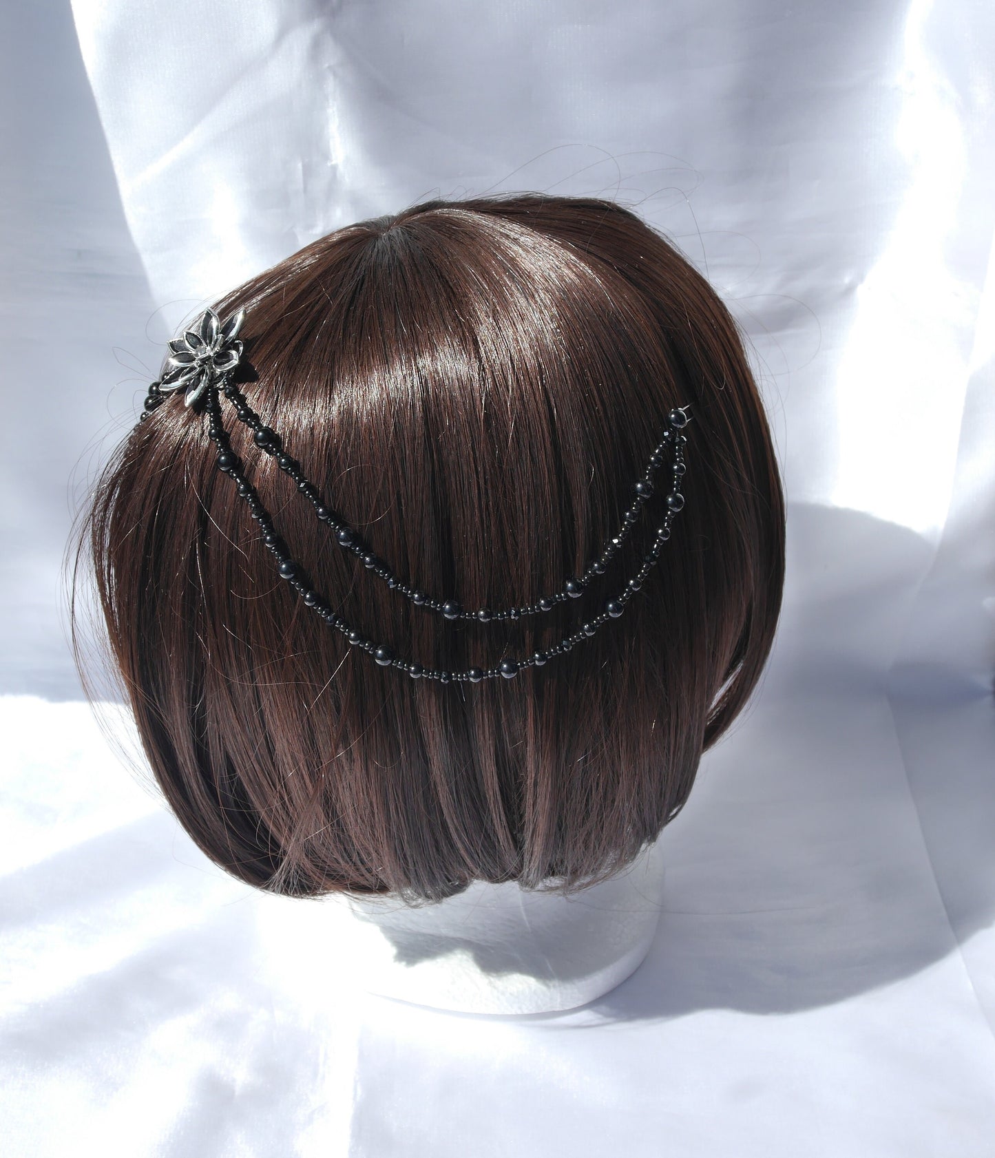 Gothic Long Black Bridal Prom Hair Chain