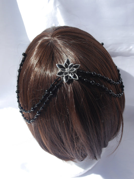 Gothic Long Black Bridal Hair Chain, Gothic Black Bridal Hair Piece, Black Gothic Wedding Hair Accessory, Black Hair Chain and Pins,