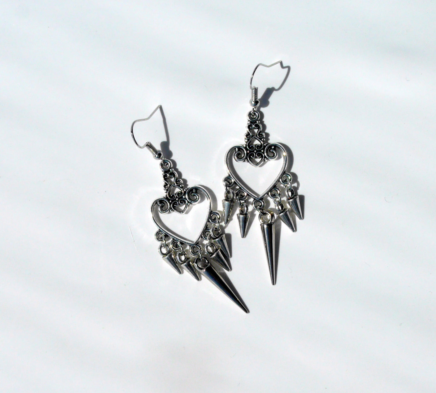 Gothic Silver Spike Style Filigree Earrings (Ear Hook, Stud or Clip On)
