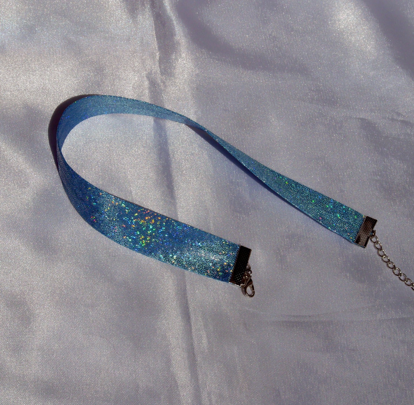 Sparkly Blue Holographic Choker, Extra Long Choker, Holographic Accessory, Holograph Necklace, Futuristic Blue Glitter Choker, LGBT Choker