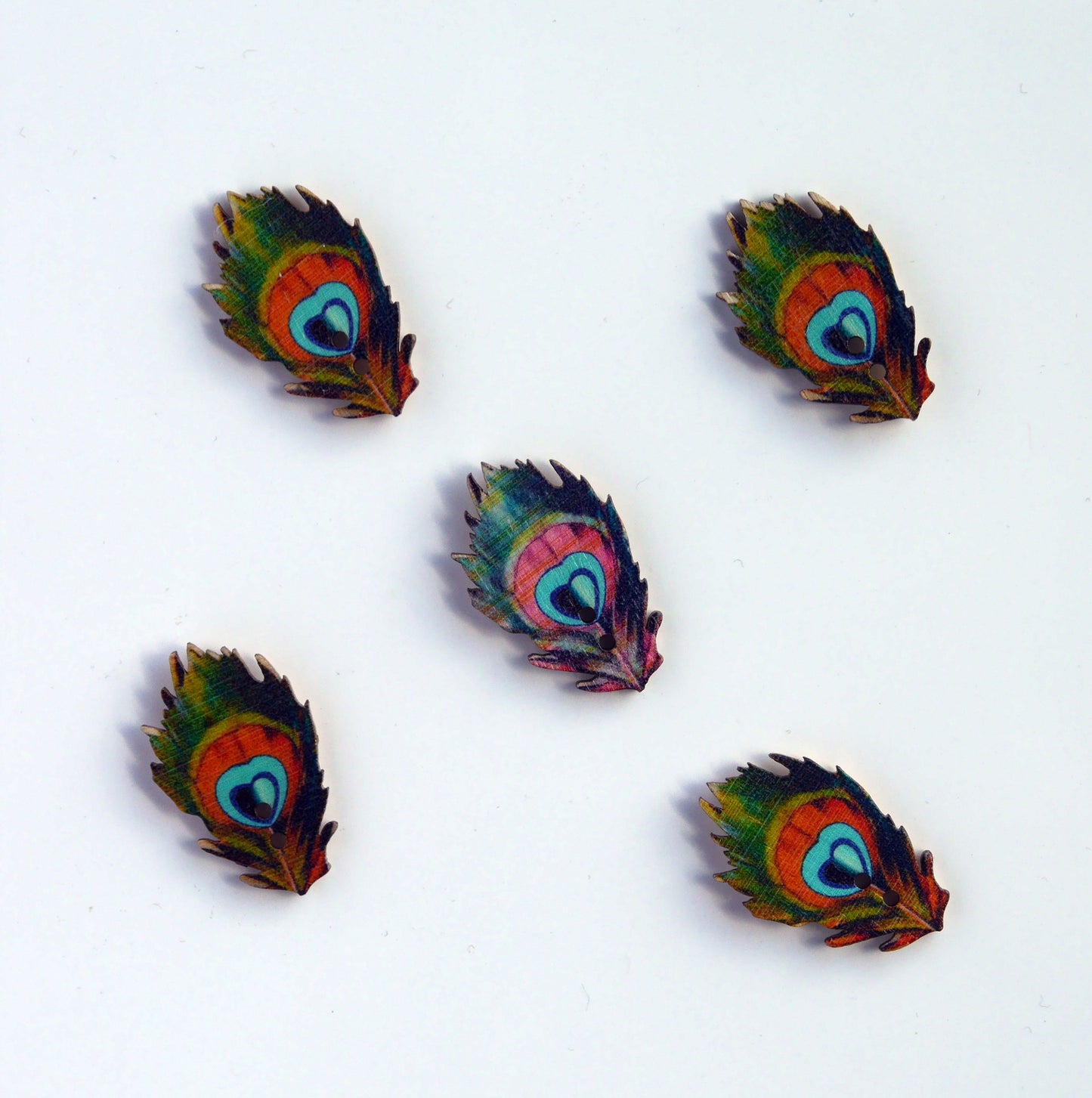 Peacock Feather Shaped Wooden Fridge Magnets (Set of 5 Magnets)