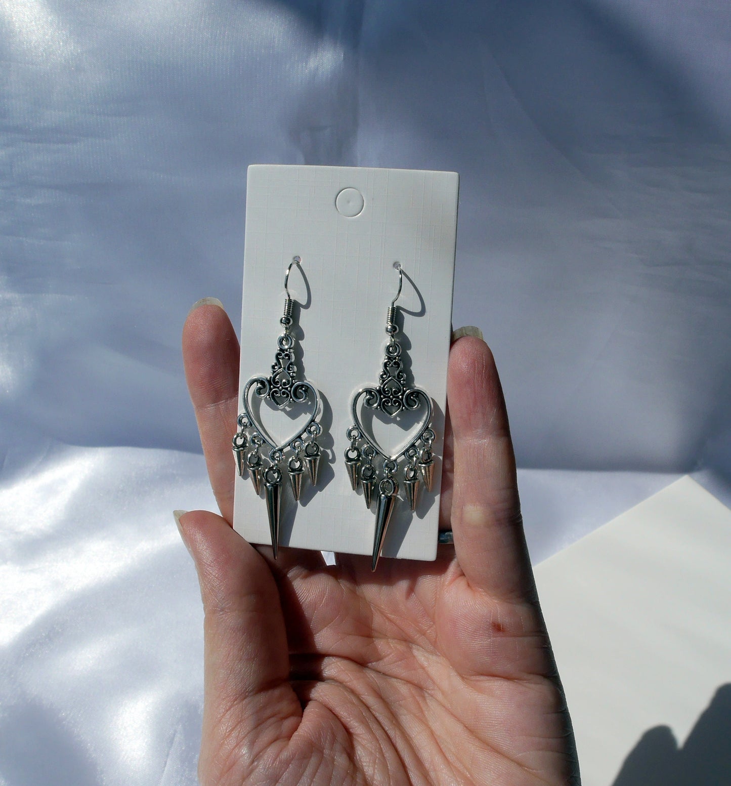 Gothic Silver Spike Style Filigree Earrings (Ear Hook, Stud or Clip On)
