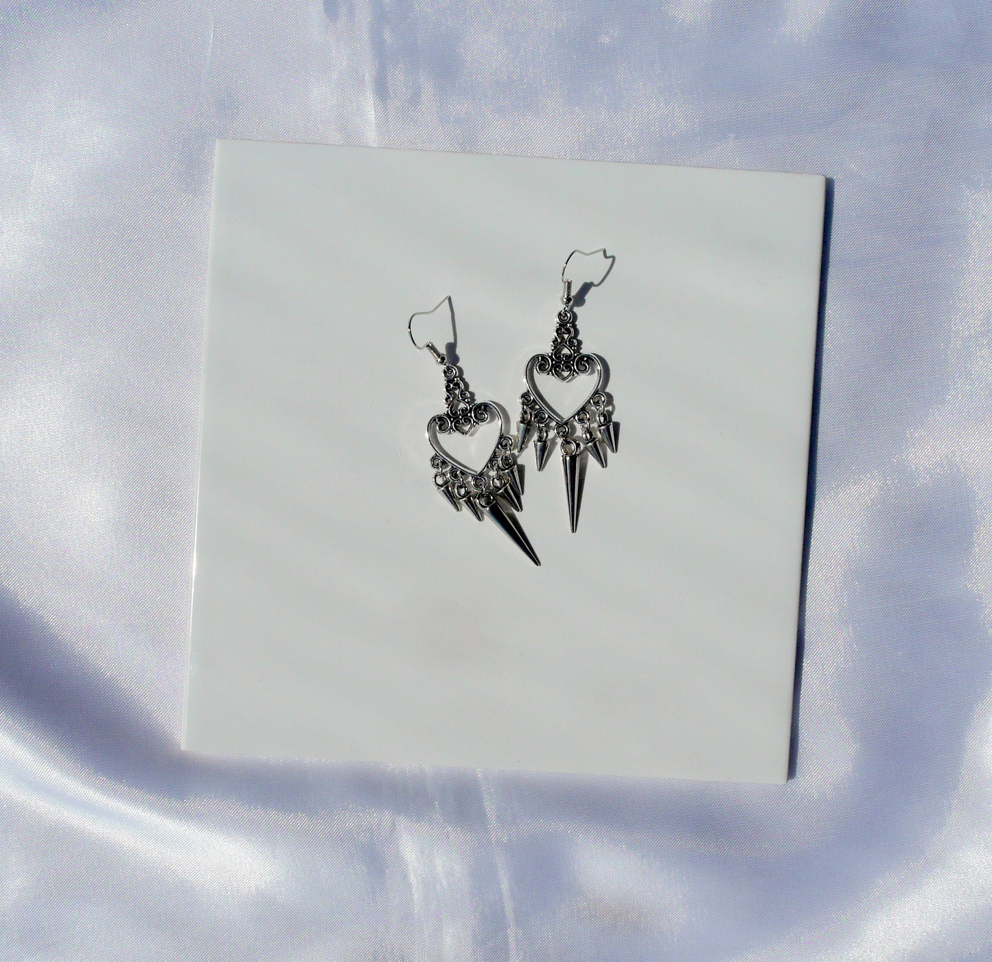 Gothic Silver Spike Style Filigree Earrings (Ear Hook, Stud or Clip On)