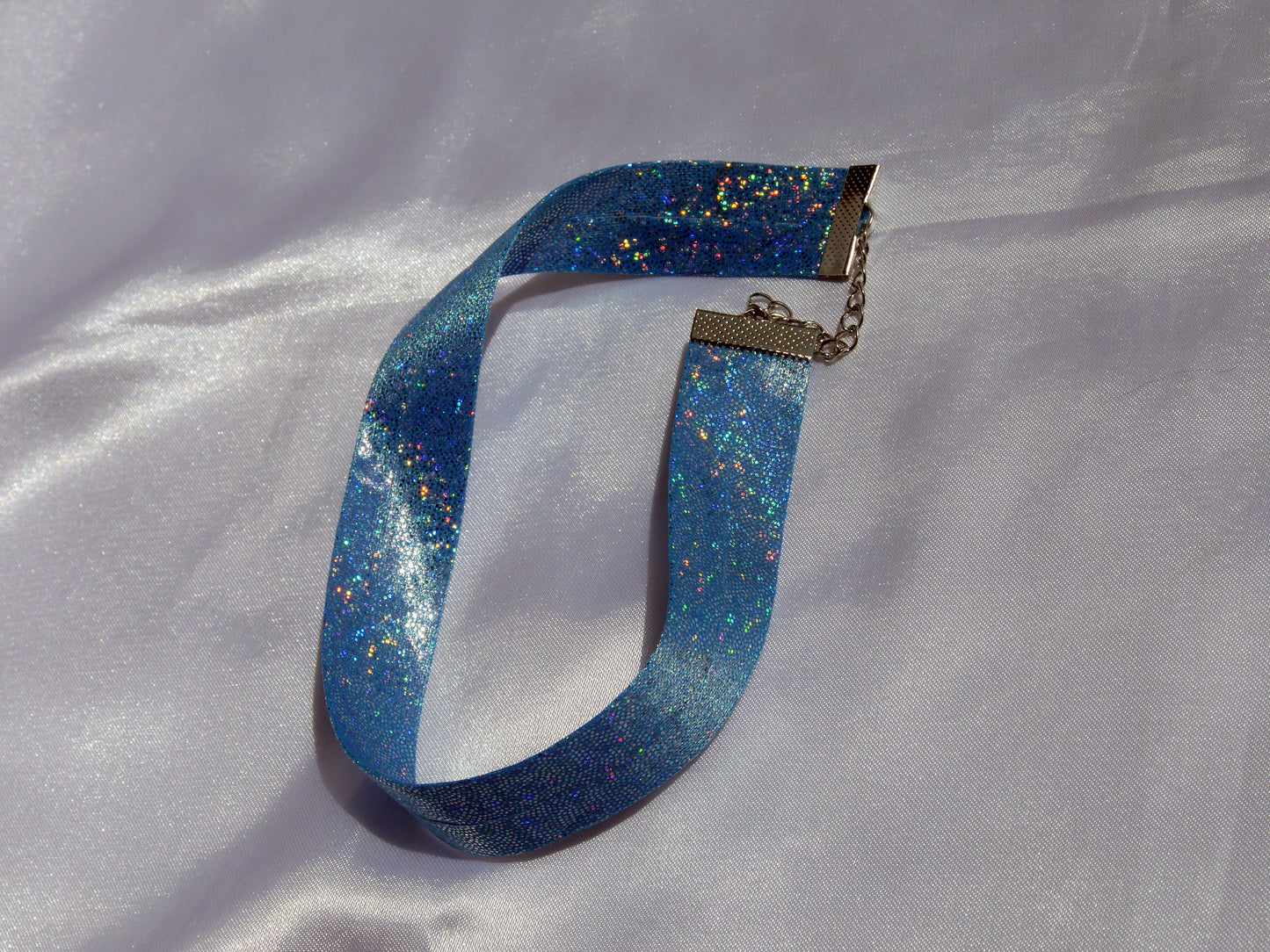 Sparkly Blue Holographic Choker, Extra Long Choker, Holographic Accessory, Holograph Necklace, Futuristic Blue Glitter Choker, LGBT Choker