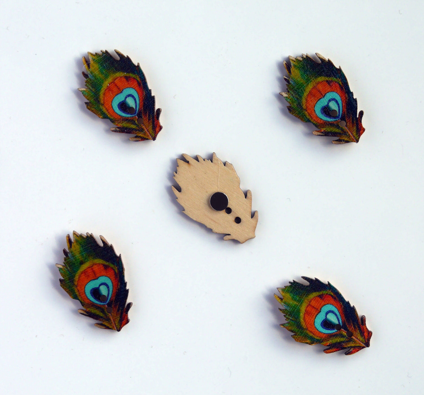Peacock Feather Shaped Wooden Fridge Magnets (Set of 5 Magnets)
