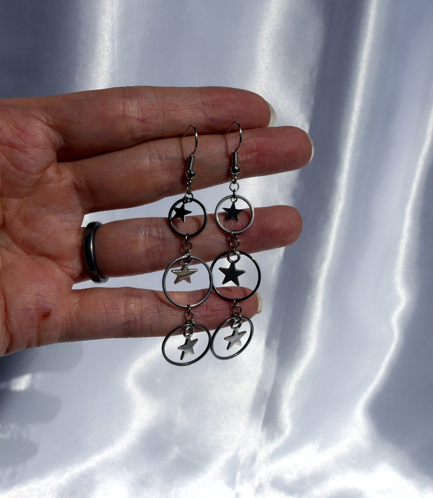 Celestial Silver Star and Hoop Earrings (Ear Hook, Stud or Clip On)