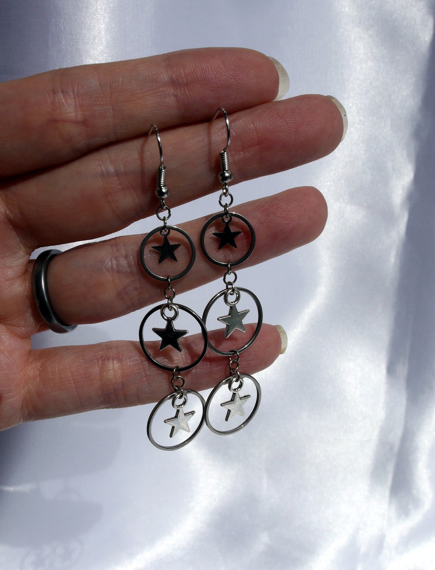 Celestial Silver Star and Hoop Earrings (Ear Hook, Stud or Clip On)