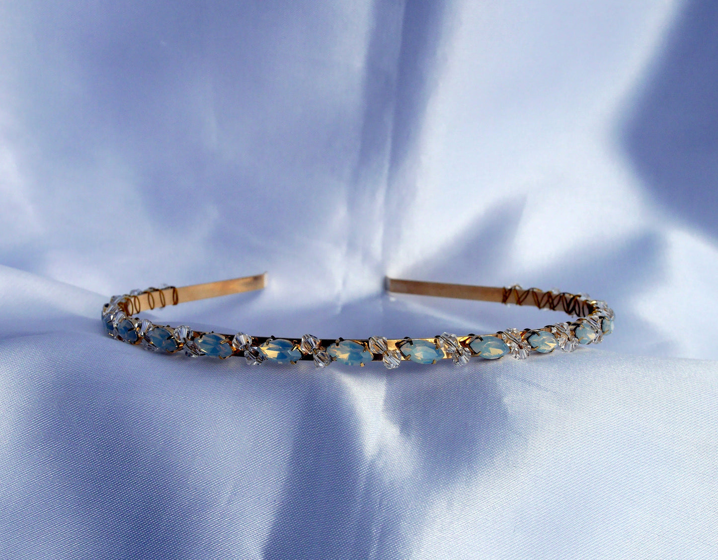 Gold and White Opal Rhinestone Bridal Tiara, Brides Gold Headband, Gold and White Bride Head Piece, Gold Wedding Hair Piece, Bridal Headband
