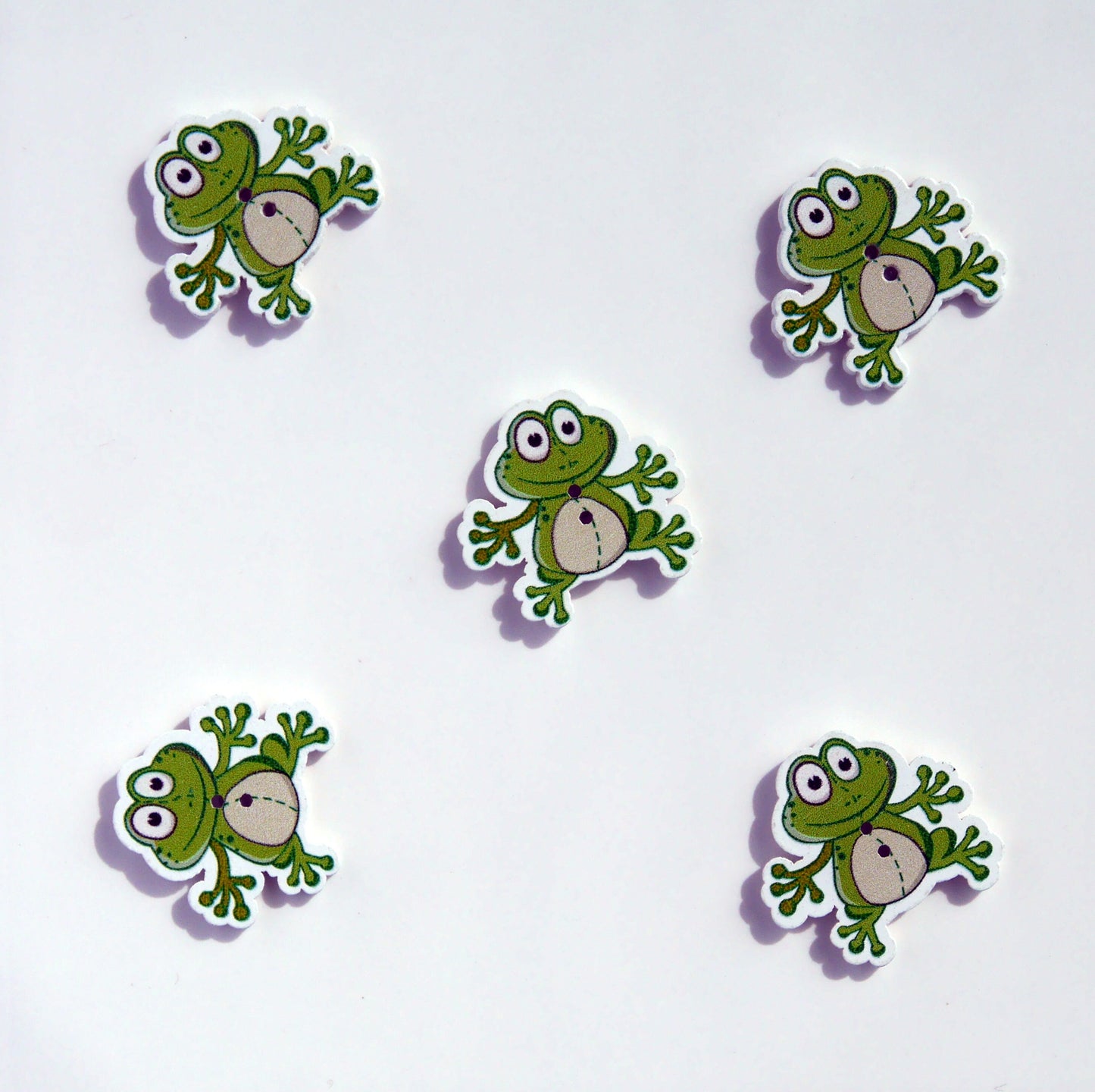 Green Frog Shaped Wooden Mini Magnets (Set of 5 Magnets)
