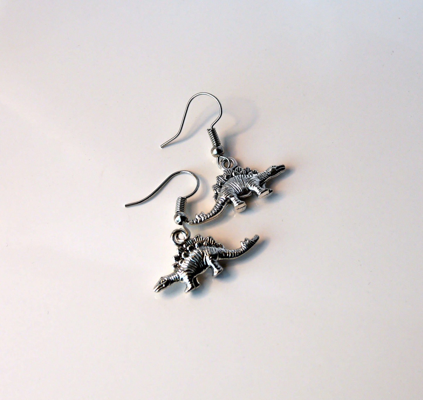 Dinosaur Shaped Silver Toned Earrings (Ear Hook, Stud or Clip On)
