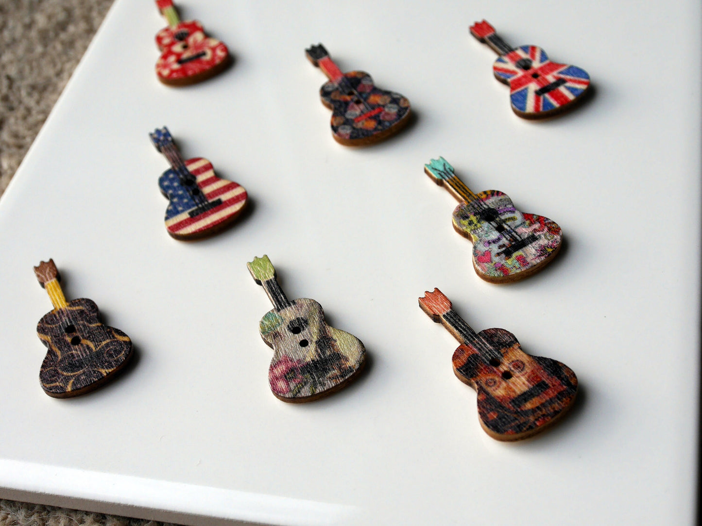 Guitar Shaped Wooden Mini Fridge Magnets (Set of 5 Magnets)