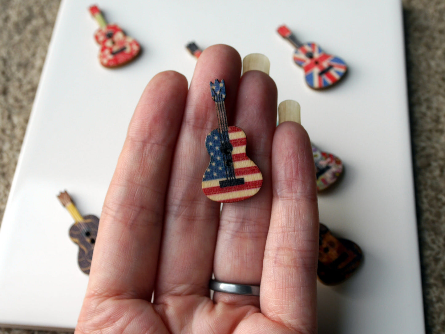Guitar Shaped Wooden Mini Fridge Magnets (Set of 5 Magnets)