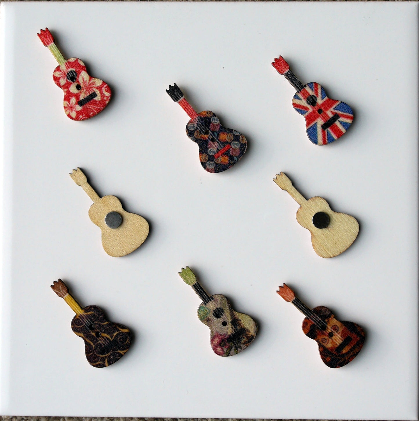 Guitar Shaped Wooden Mini Fridge Magnets (Set of 5 Magnets)