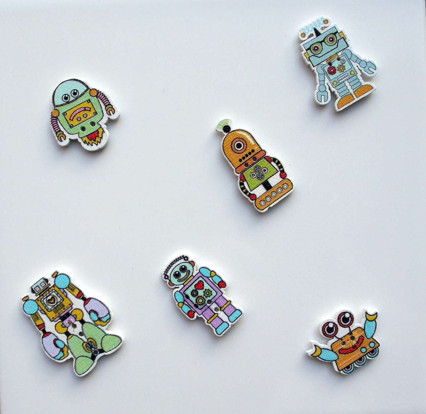Colourful Robot Shaped Wooden Mini Fridge Magnets - (Set of 5 Magnets)