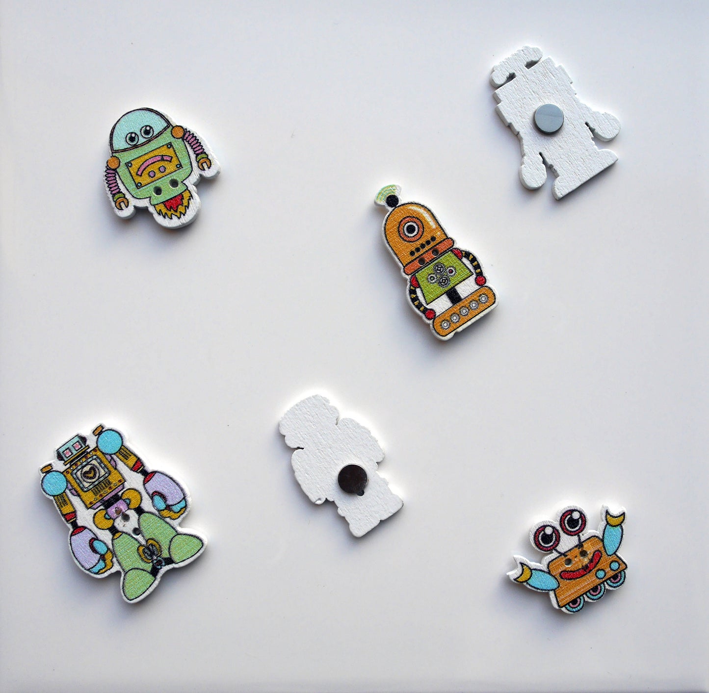 Colourful Robot Shaped Wooden Mini Fridge Magnets - (Set of 5 Magnets)