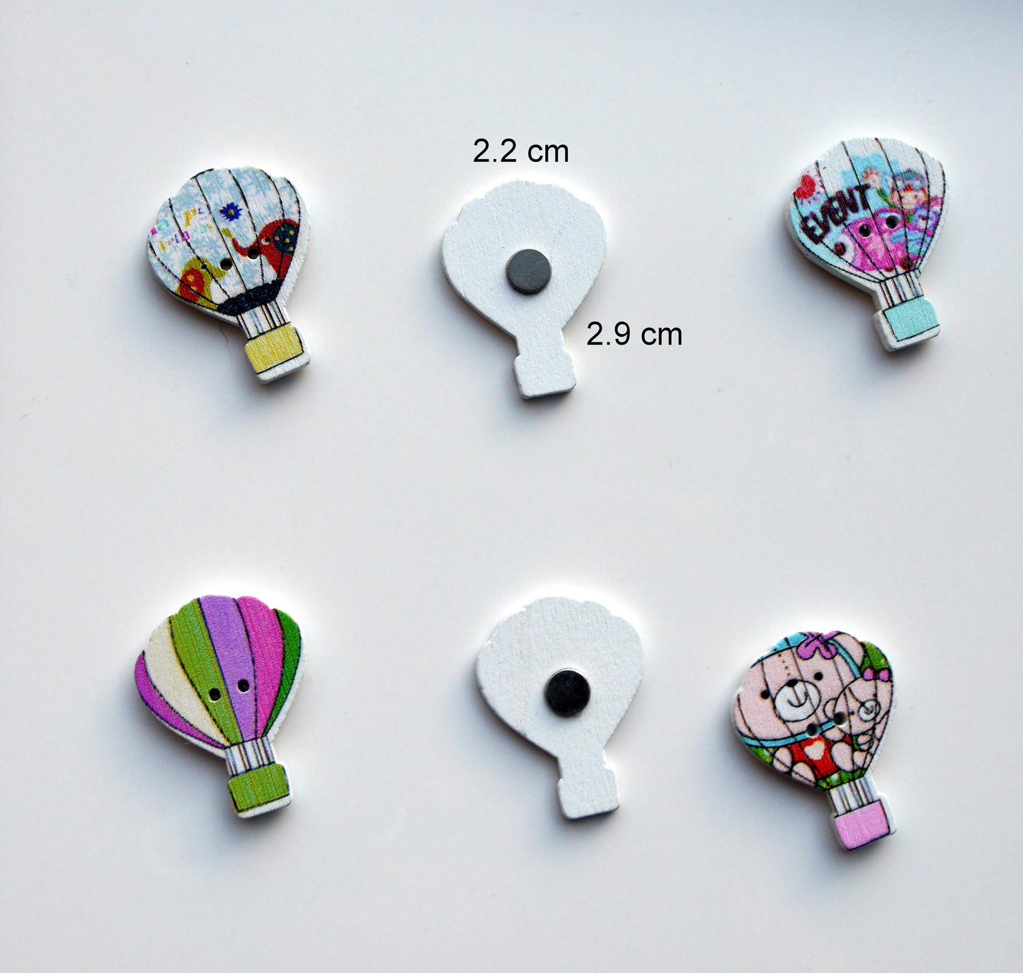 Hot Air Balloon Colourful Wooden Fridge Magnets (Set of 5 Magnets)