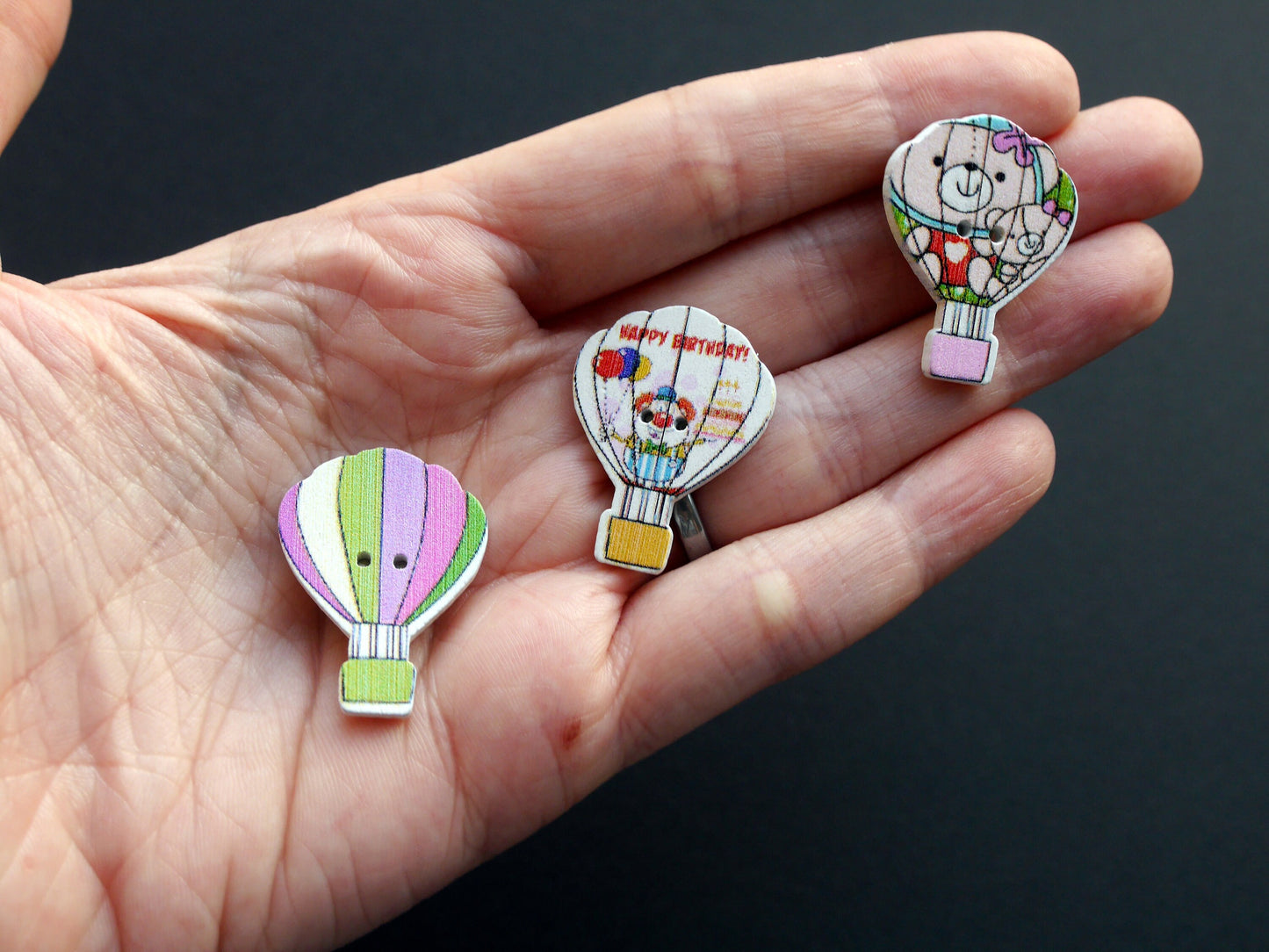 Hot Air Balloon Colourful Wooden Fridge Magnets (Set of 5 Magnets)