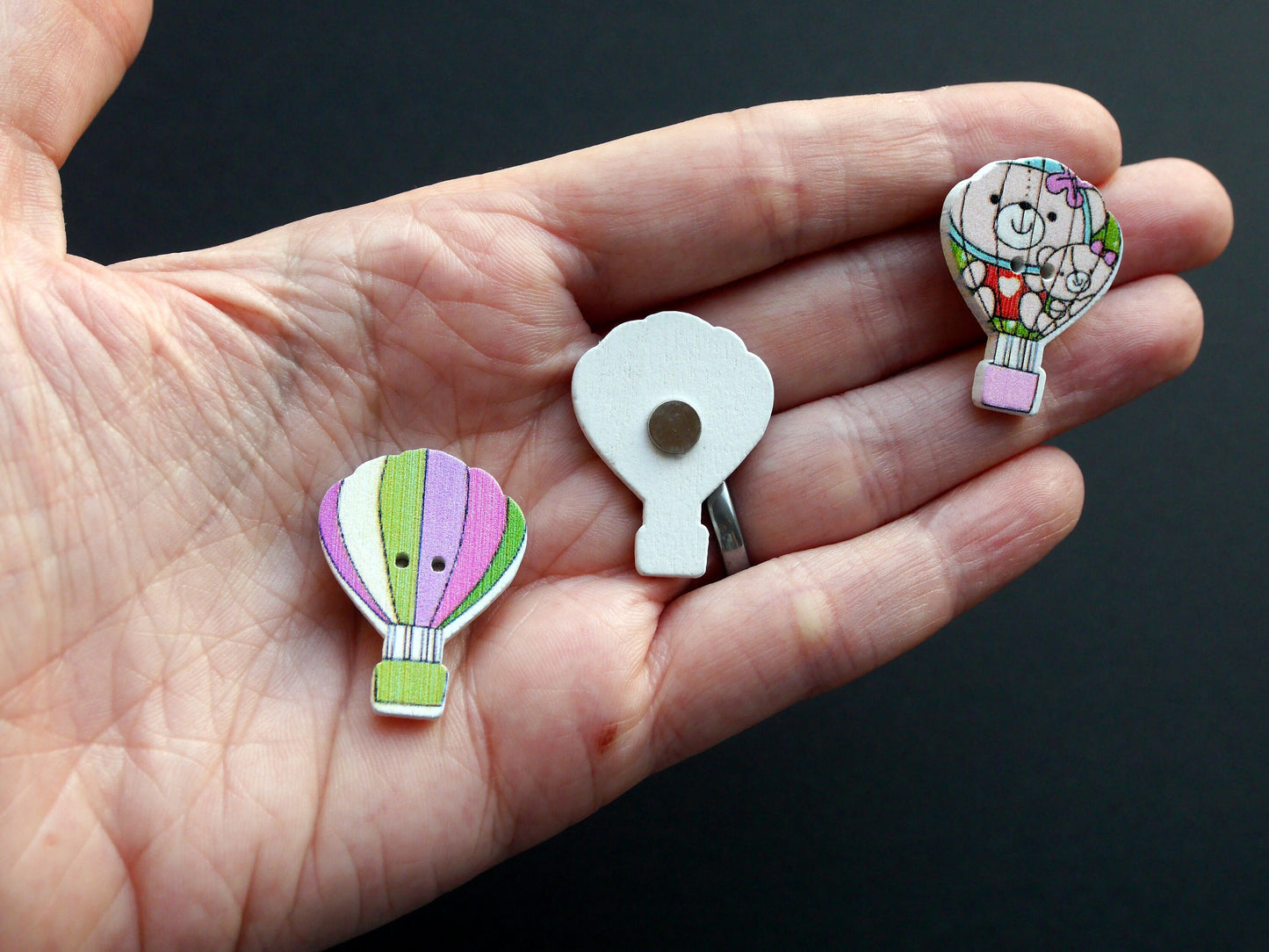 Hot Air Balloon Colourful Wooden Fridge Magnets (Set of 5 Magnets)