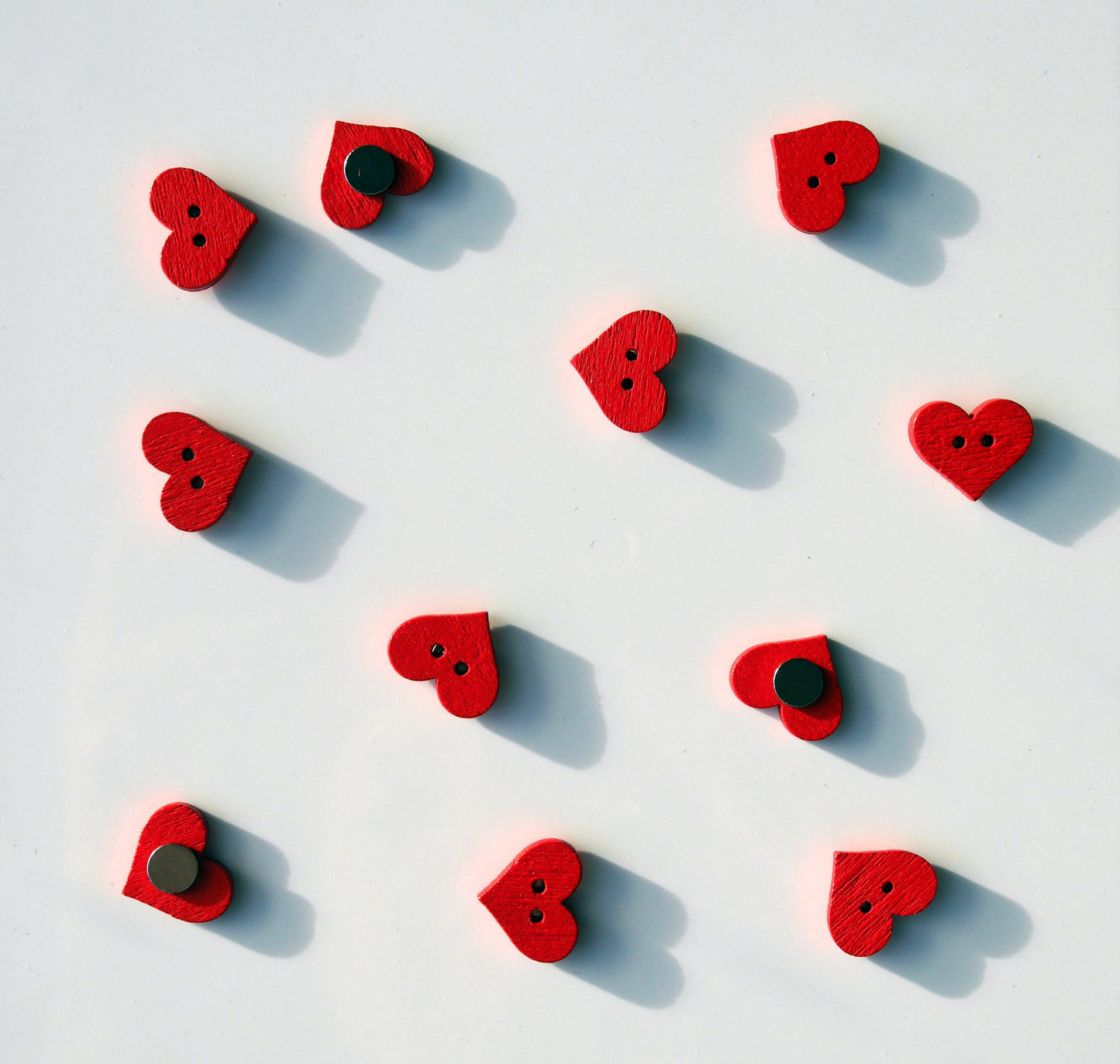 Red Heart Shaped Wooden Mini Fridge Magnets (Set of 5 Magnets)