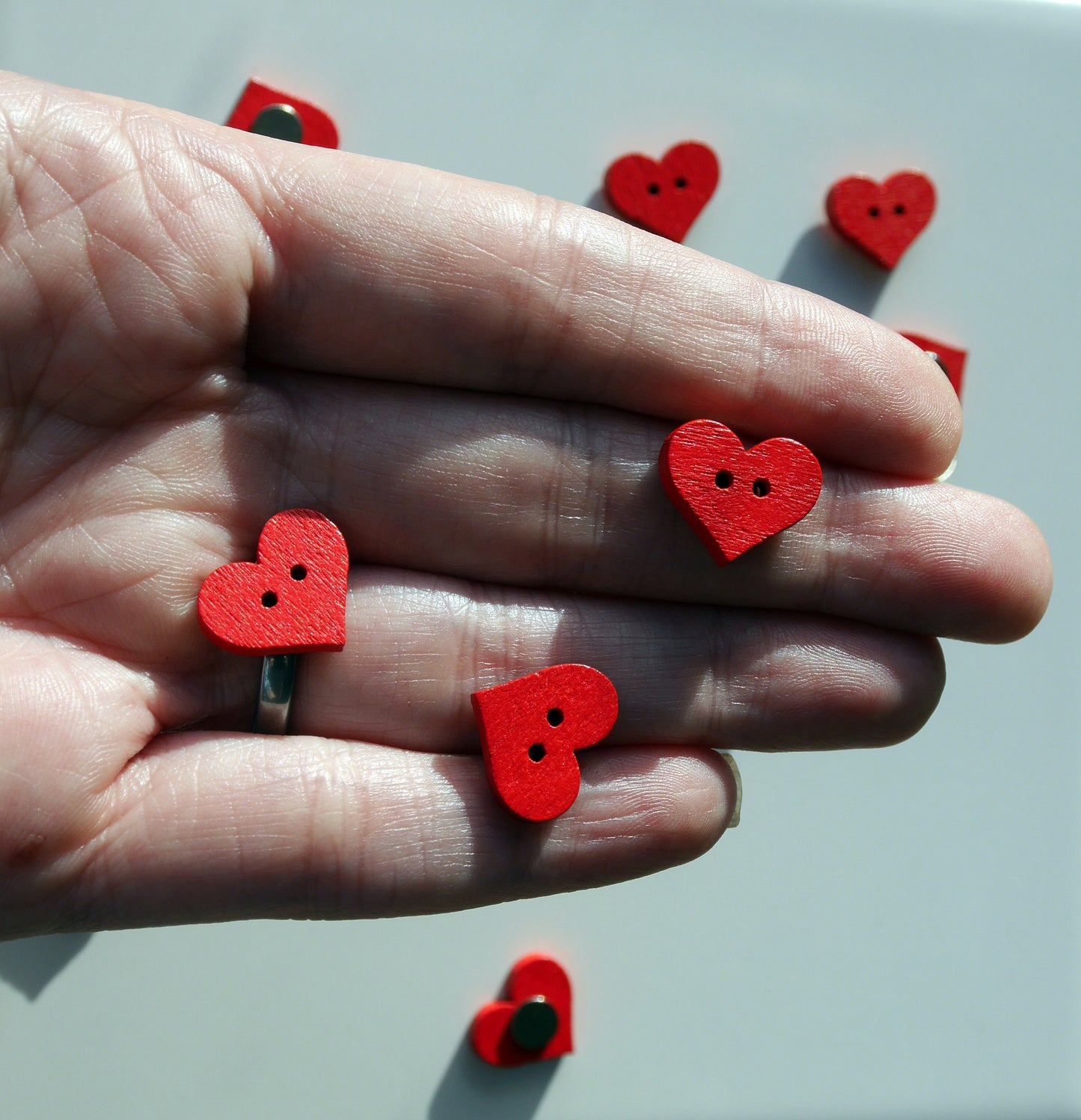 Red Heart Shaped Wooden Mini Fridge Magnets (Set of 5 Magnets)