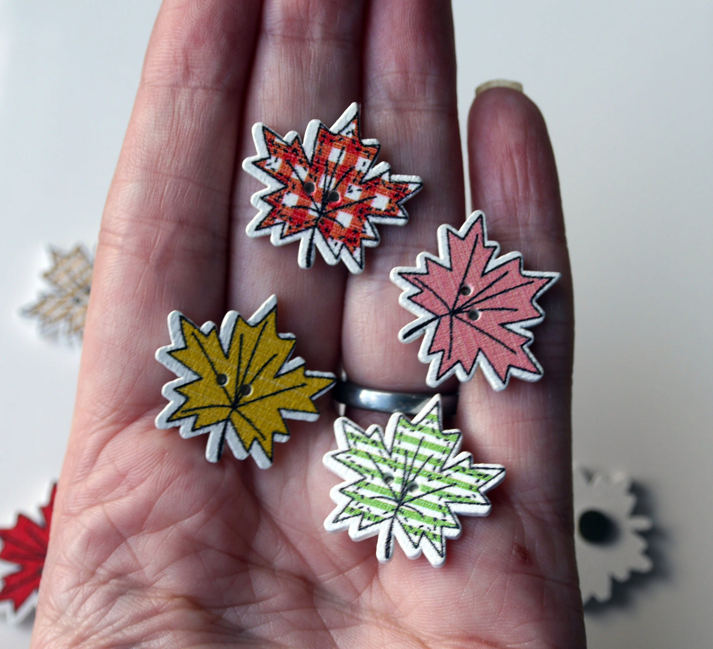 Maple Leaf Shaped Colourful Wooden Fridge Magnets (Set of 5 Magnets)