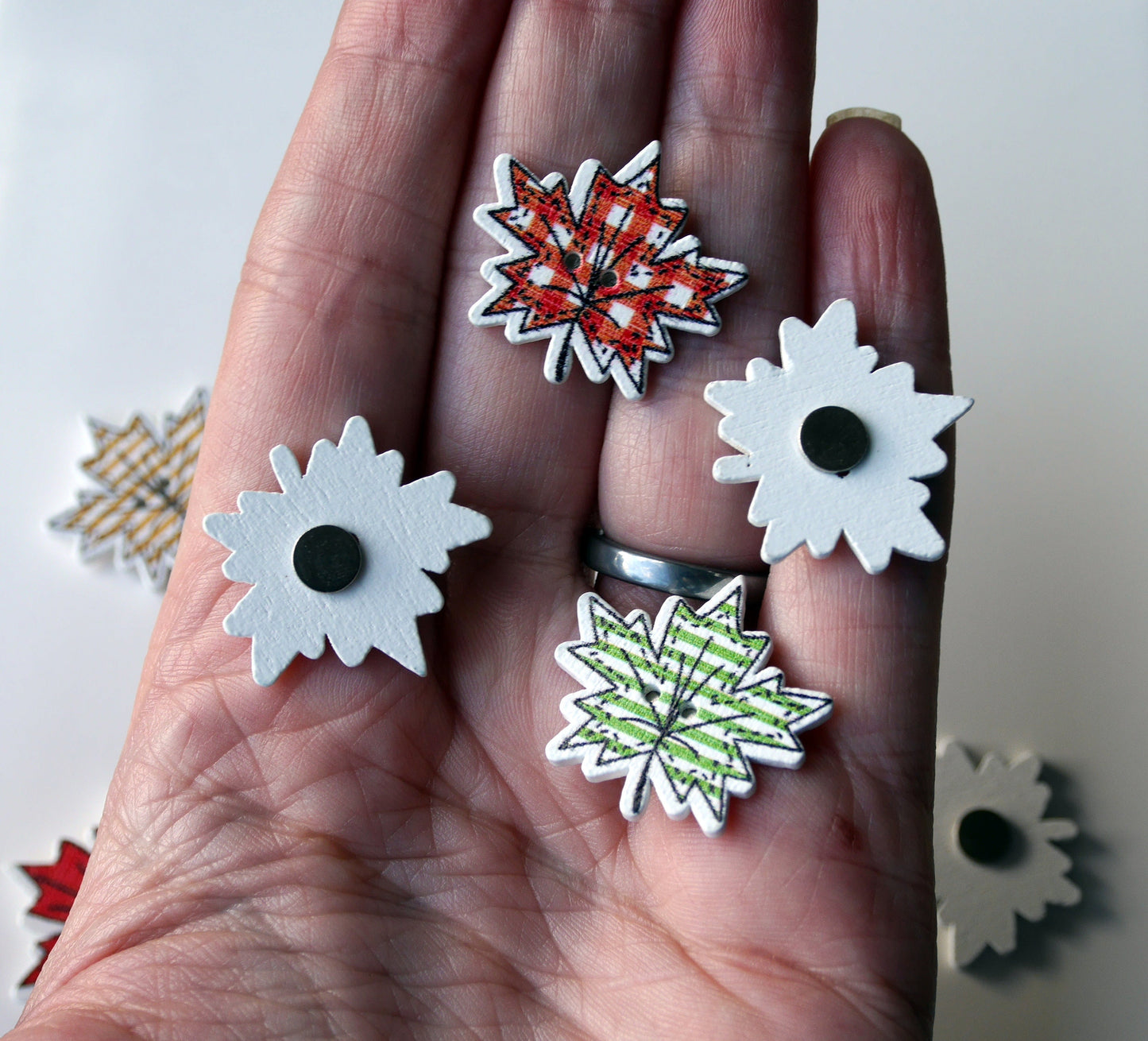 Maple Leaf Shaped Colourful Wooden Fridge Magnets (Set of 5 Magnets)
