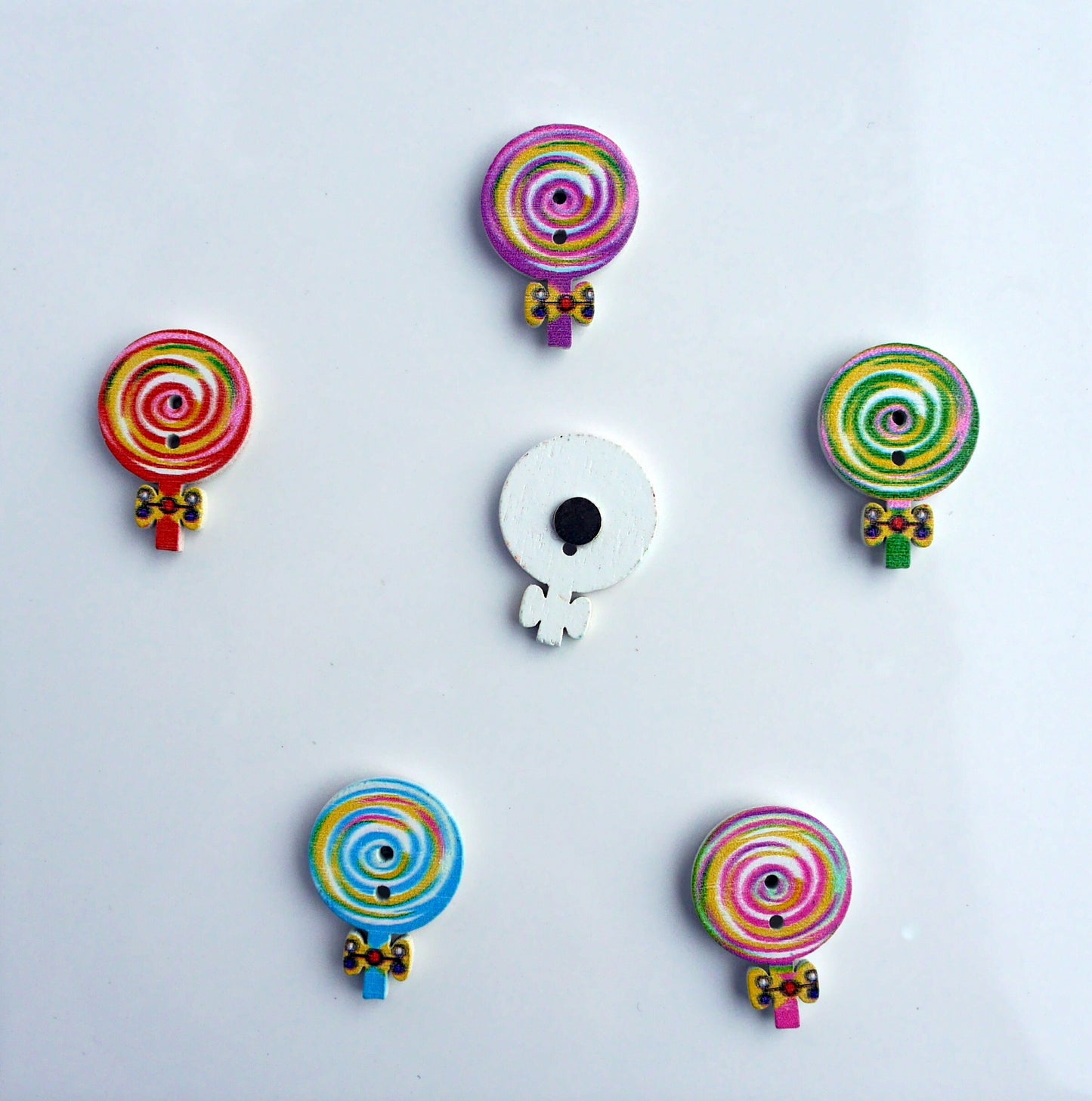 Lillipop Shaped Wooden Mini Fridge Magnets (Set of 5 Magnets)
