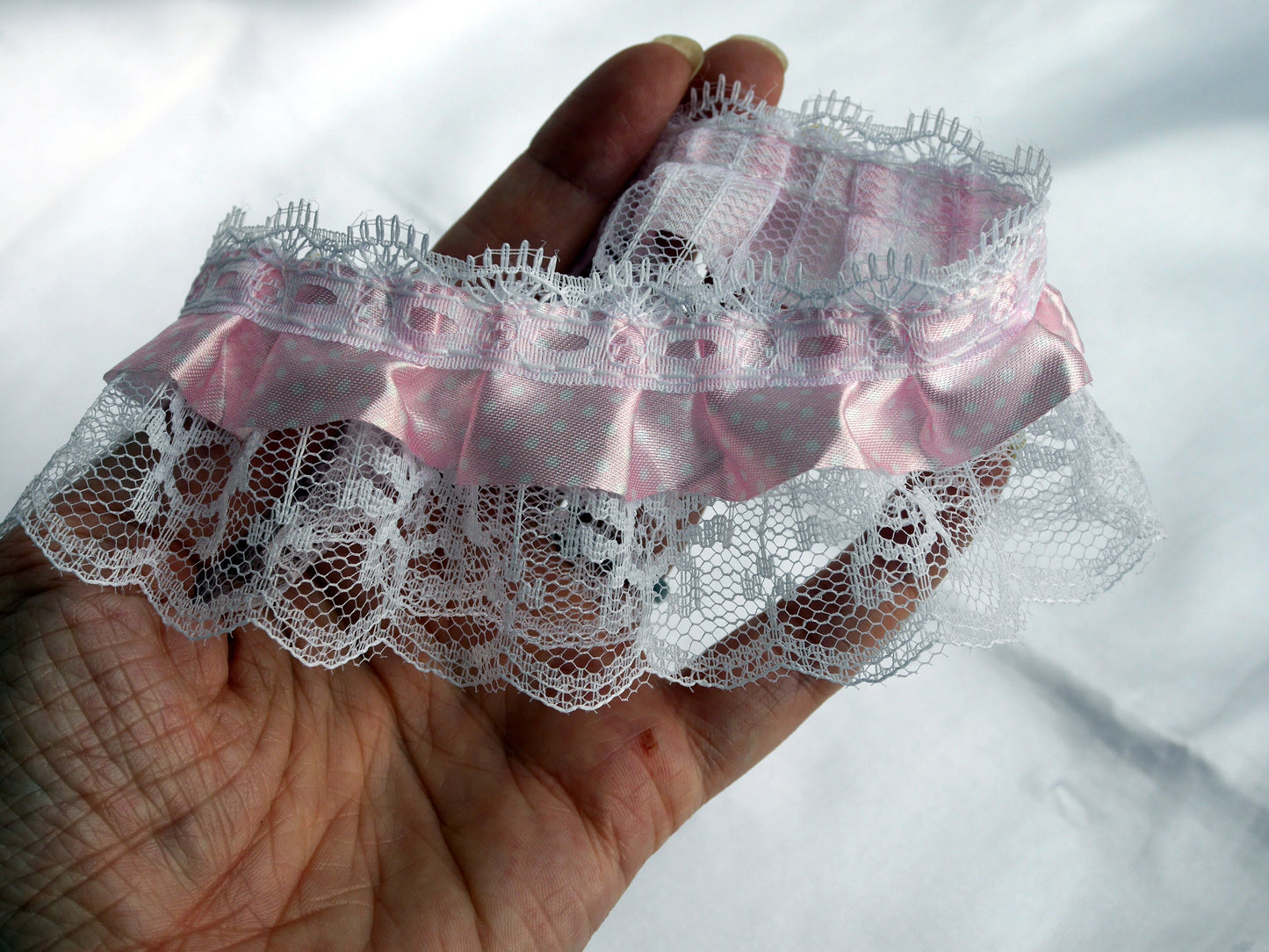 Pink and White Ruffle Lace Choker