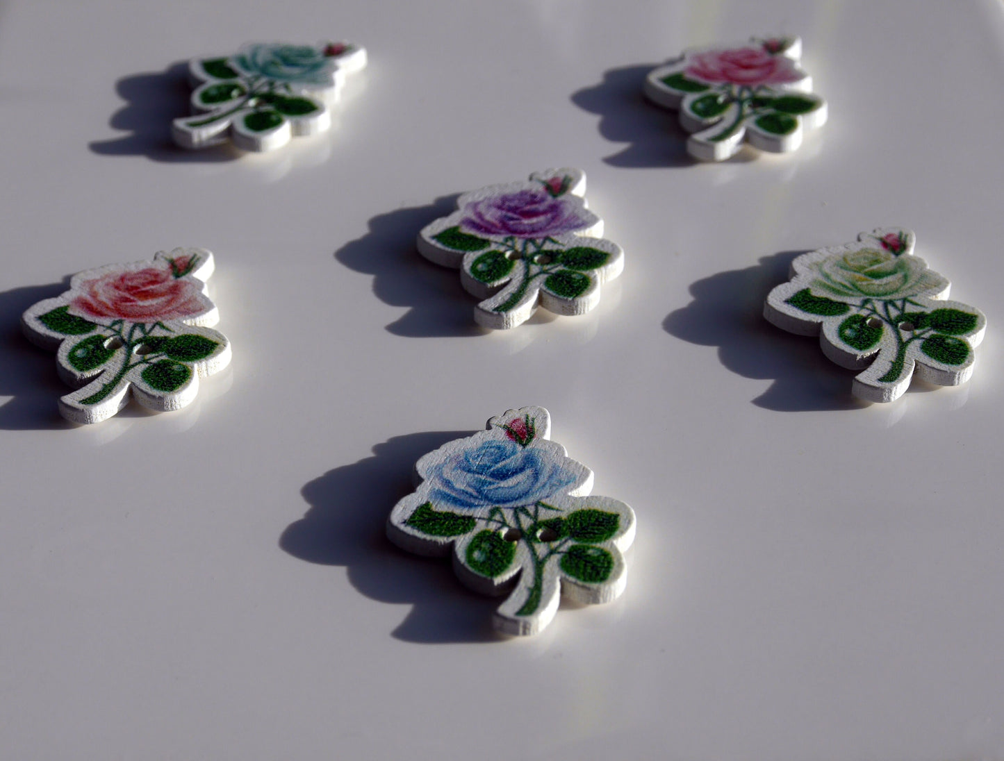 English Rose Shaped Colourful Wooden Fridge Magnets - (Set of 5 Fun Magnets)