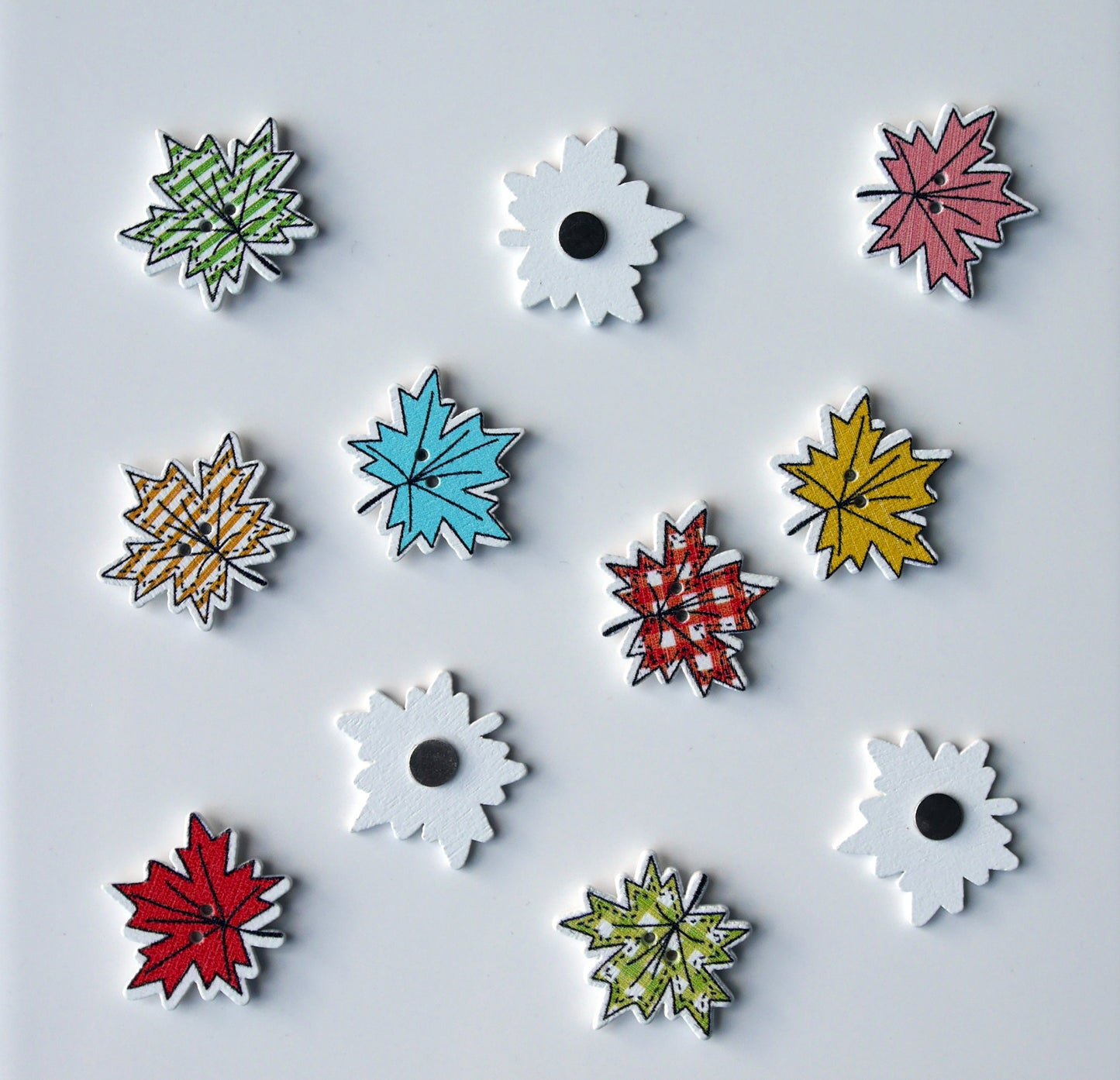 Maple Leaf Shaped Colourful Wooden Fridge Magnets (Set of 5 Magnets)