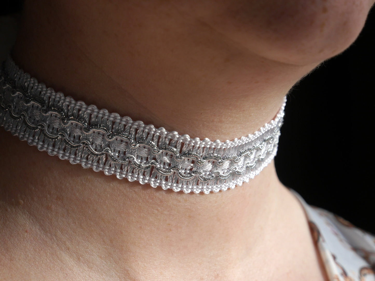 Silver and White Bohemian Choker