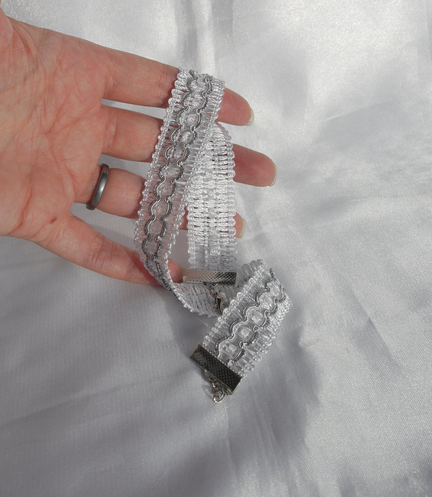 Silver and White Bohemian Choker