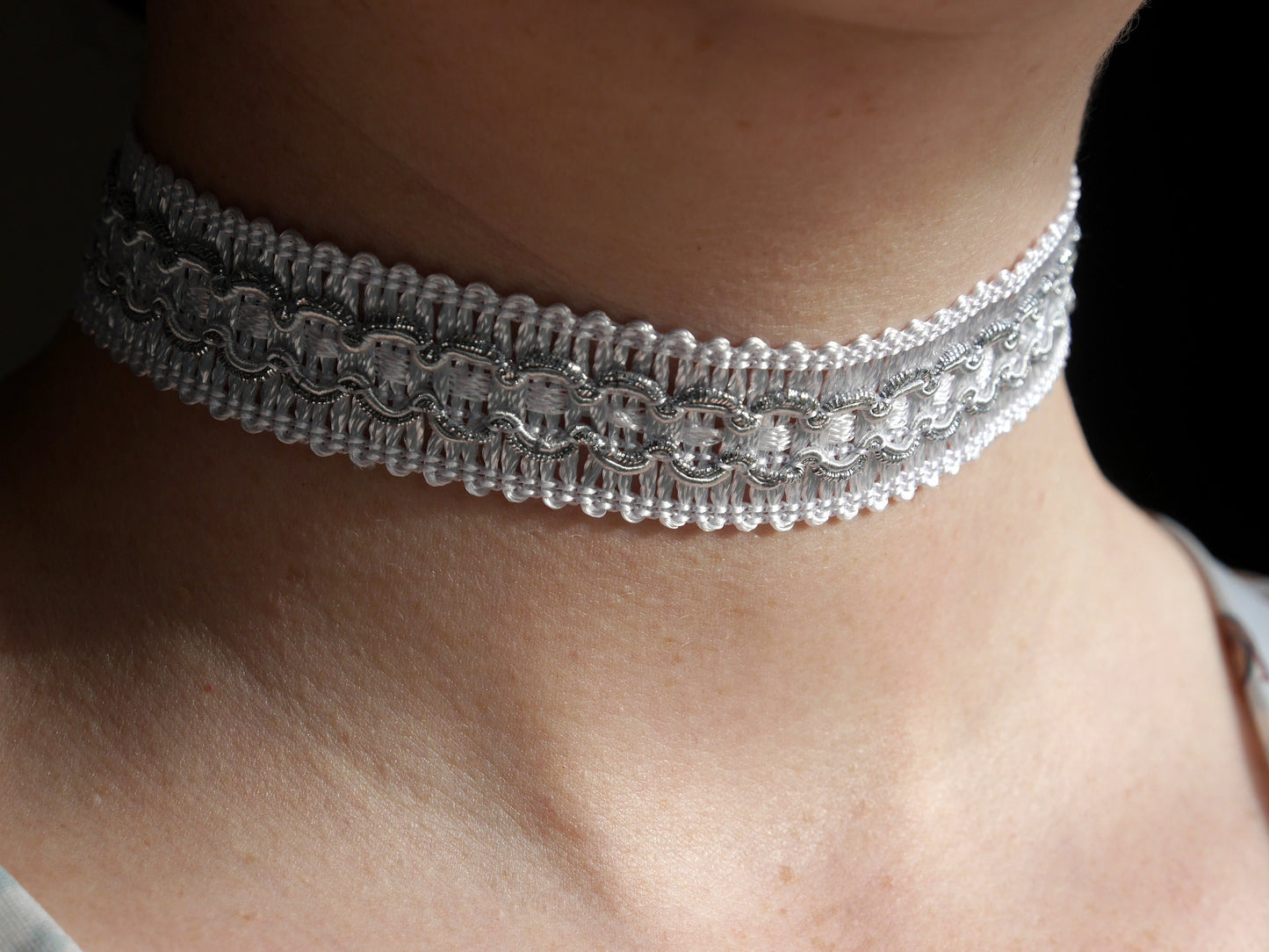 Silver and White Bohemian Choker