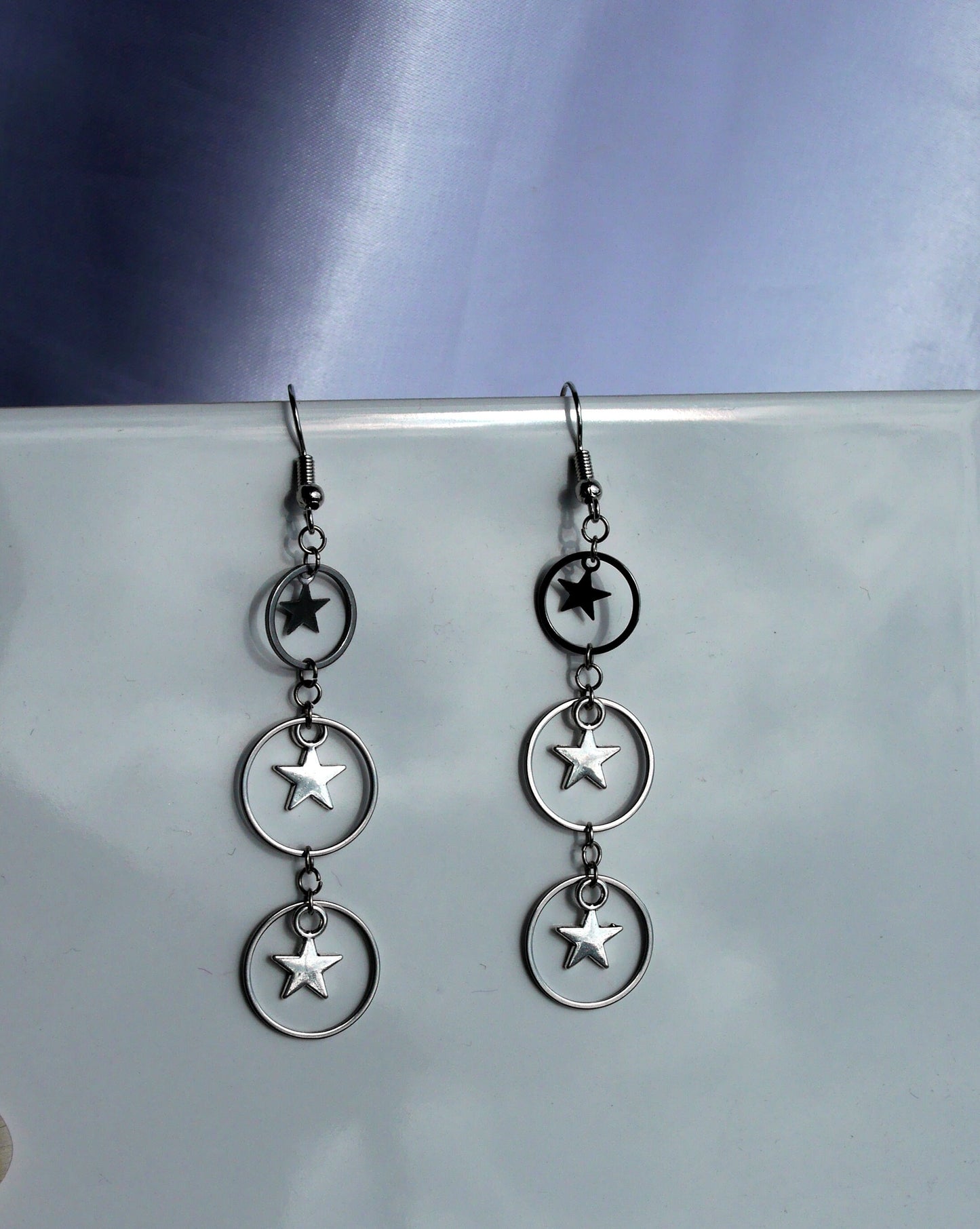 Celestial Silver Star and Hoop Earrings (Ear Hook, Stud or Clip On)