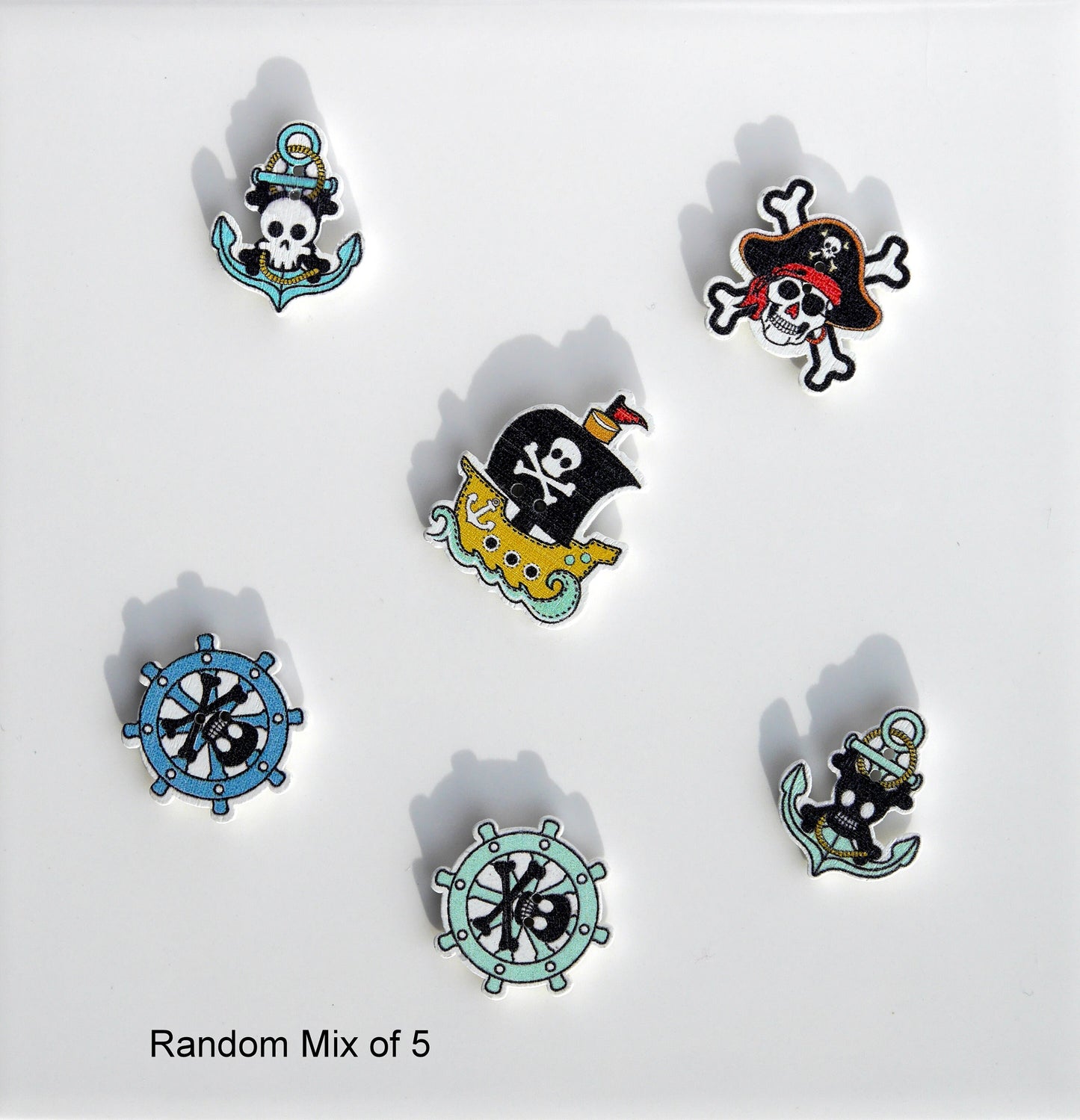 Pirate Shaped Wooden Fridge Magnets (Set of 5 Magnets)