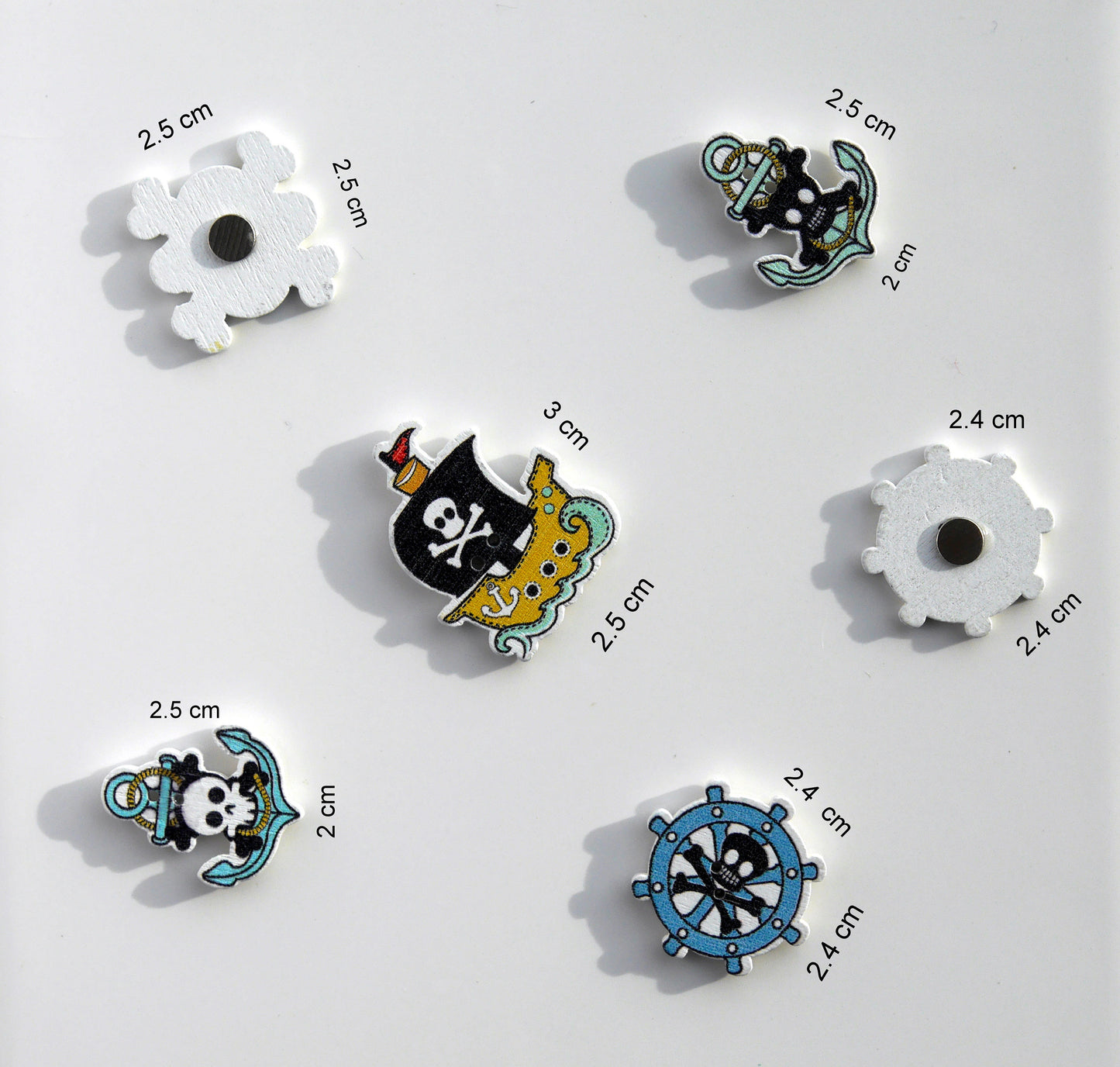 Pirate Shaped Wooden Fridge Magnets (Set of 5 Magnets)