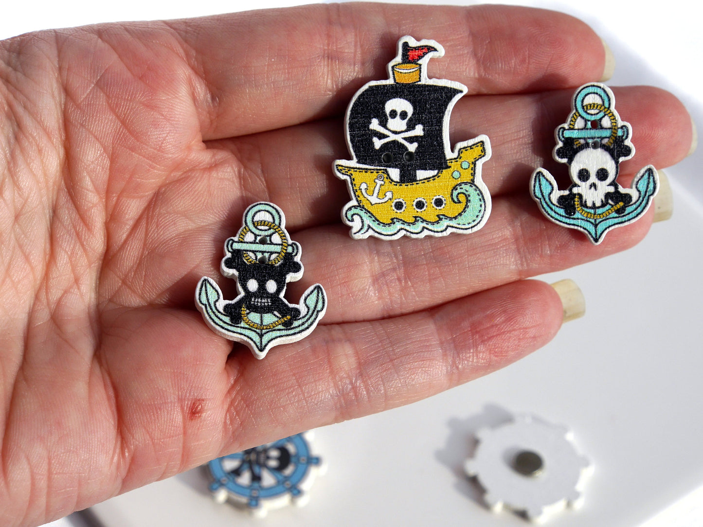 Pirate Shaped Wooden Fridge Magnets (Set of 5 Magnets)