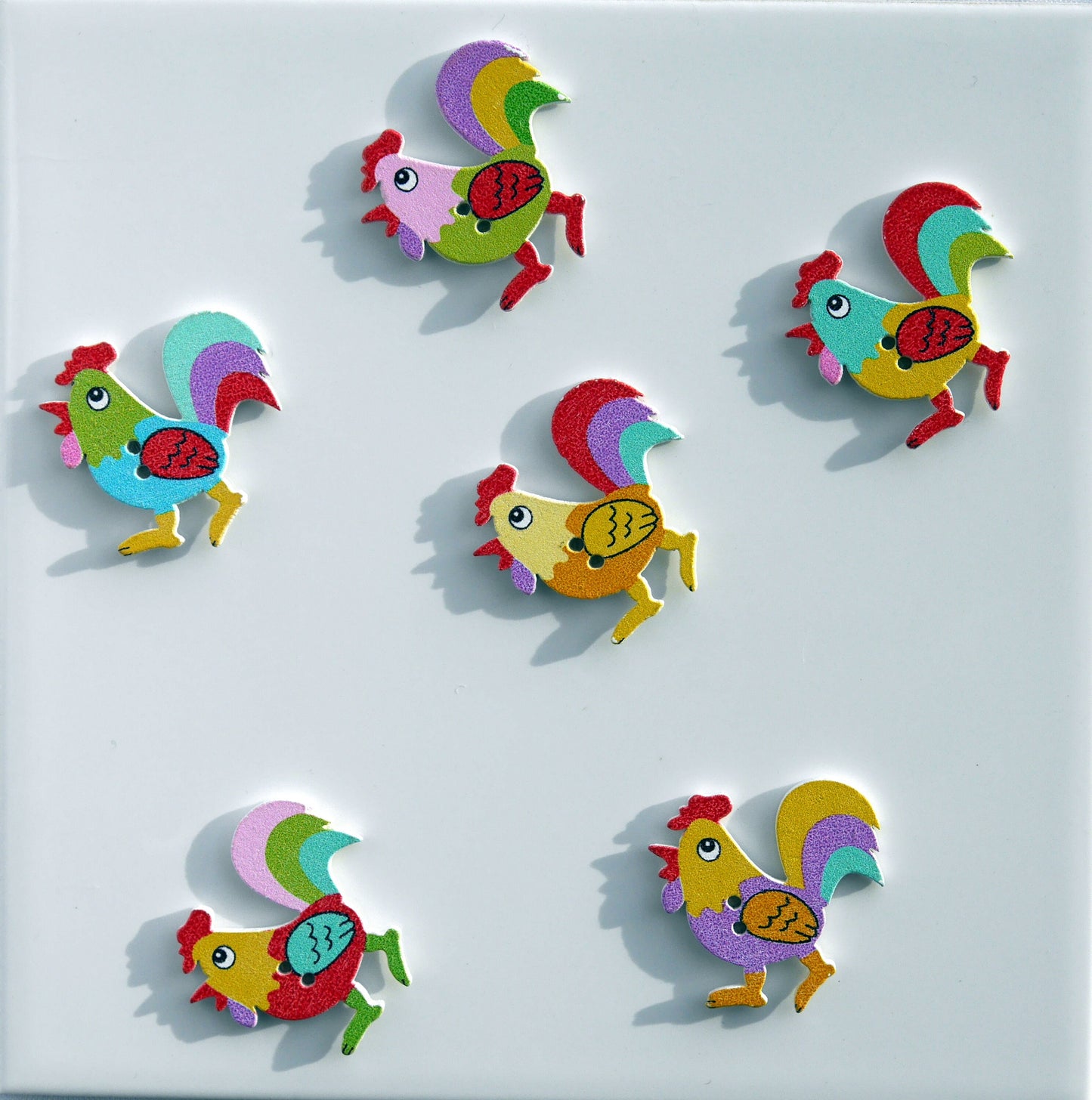 Cockerel Bird Shaped Colourful Wooden Fridge Magnets - (Set of 5 Magnets)
