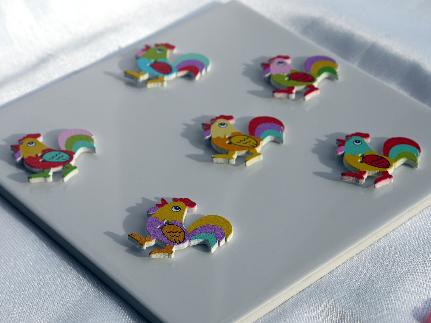 Cockerel Bird Shaped Colourful Wooden Fridge Magnets - (Set of 5 Magnets)