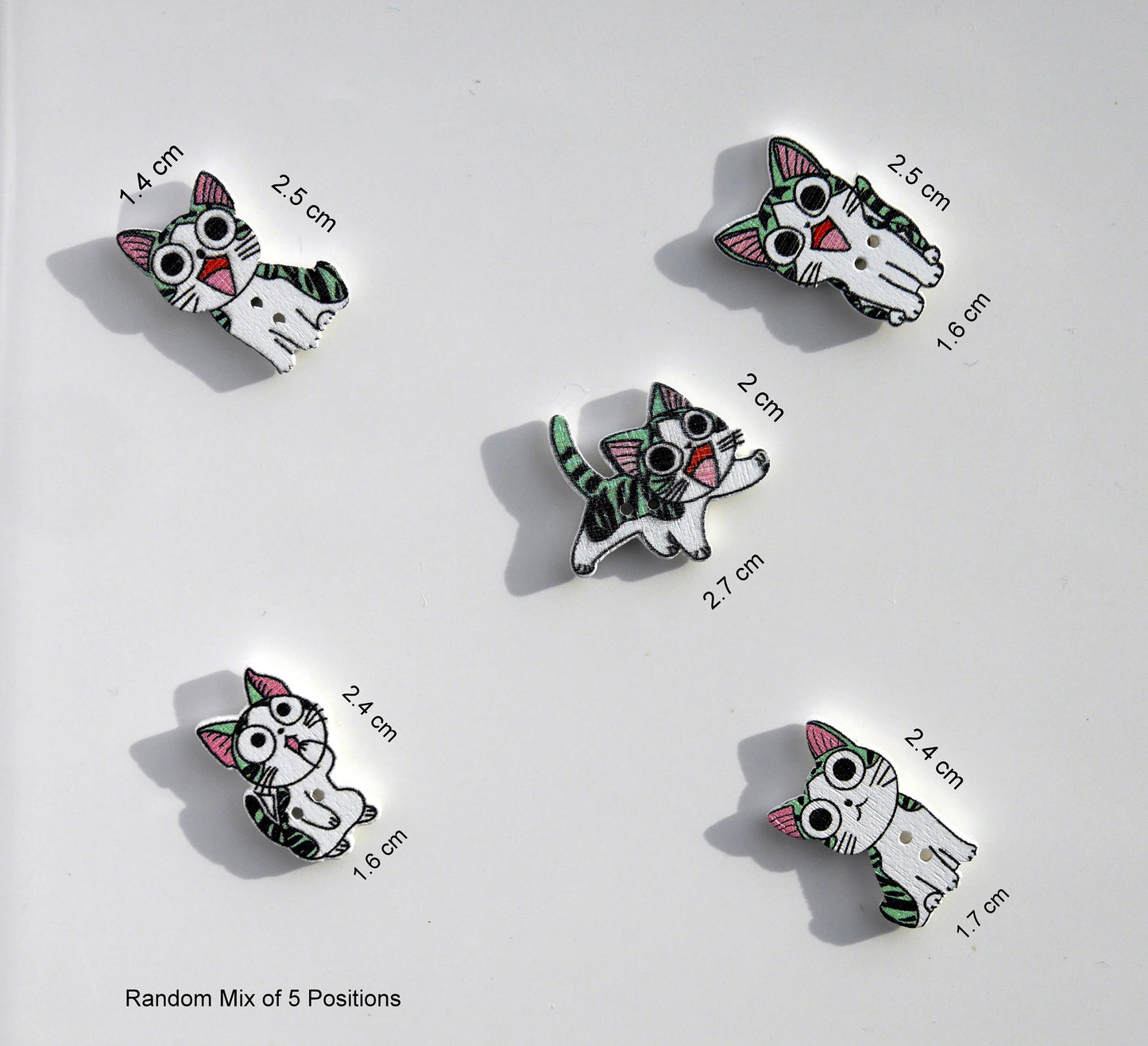 Cat Shaped Fun Wooden Fridge Magnets - (Set of 5 Fun Cat Magnets)