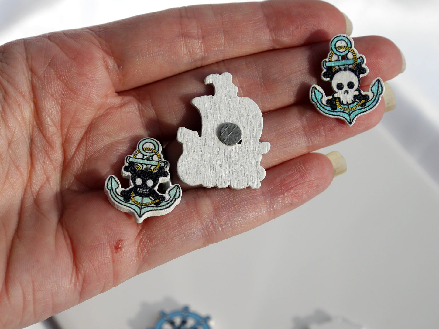Pirate Shaped Wooden Fridge Magnets (Set of 5 Magnets)