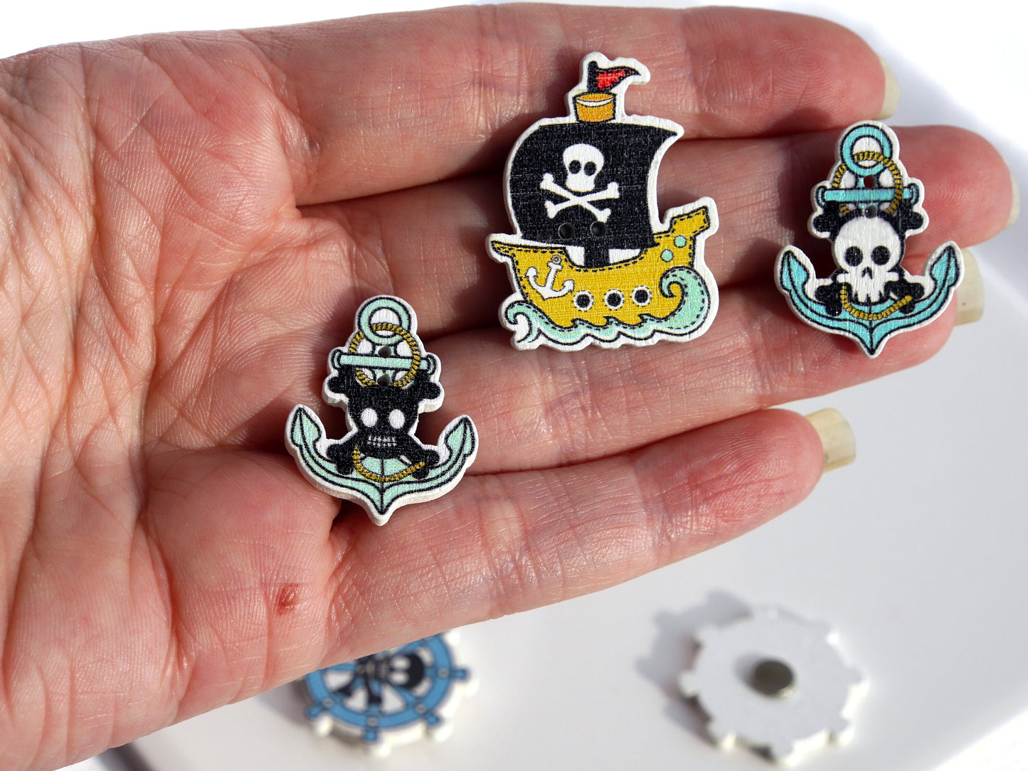 Pirate Shaped Wooden Fridge Magnets (Set of 5 Magnets)