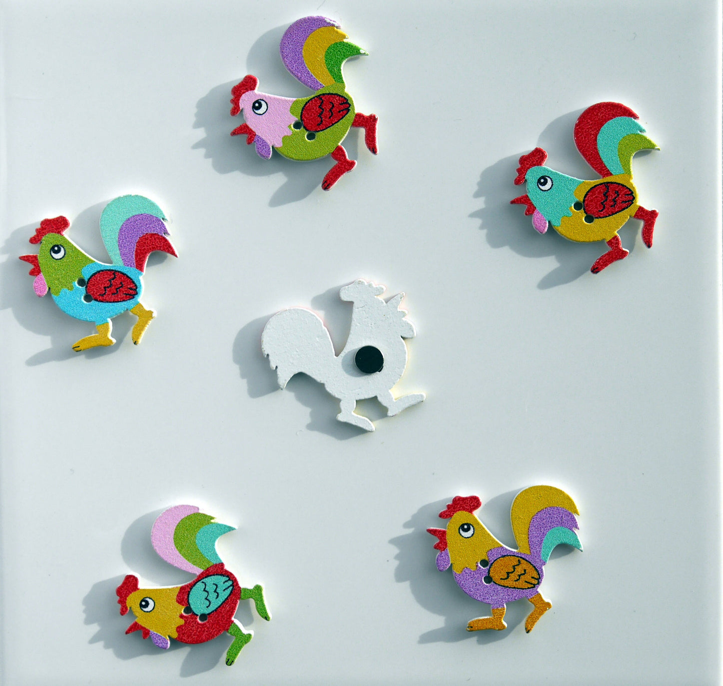 Cockerel Bird Shaped Colourful Wooden Fridge Magnets - (Set of 5 Magnets)