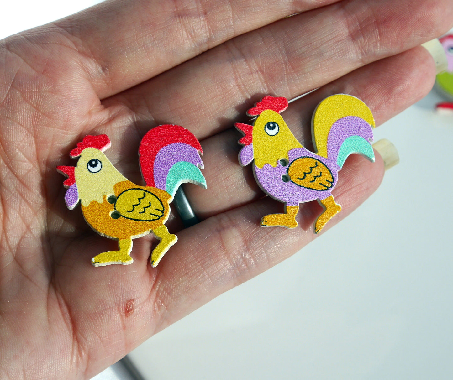 Cockerel Bird Shaped Colourful Wooden Fridge Magnets - (Set of 5 Magnets)