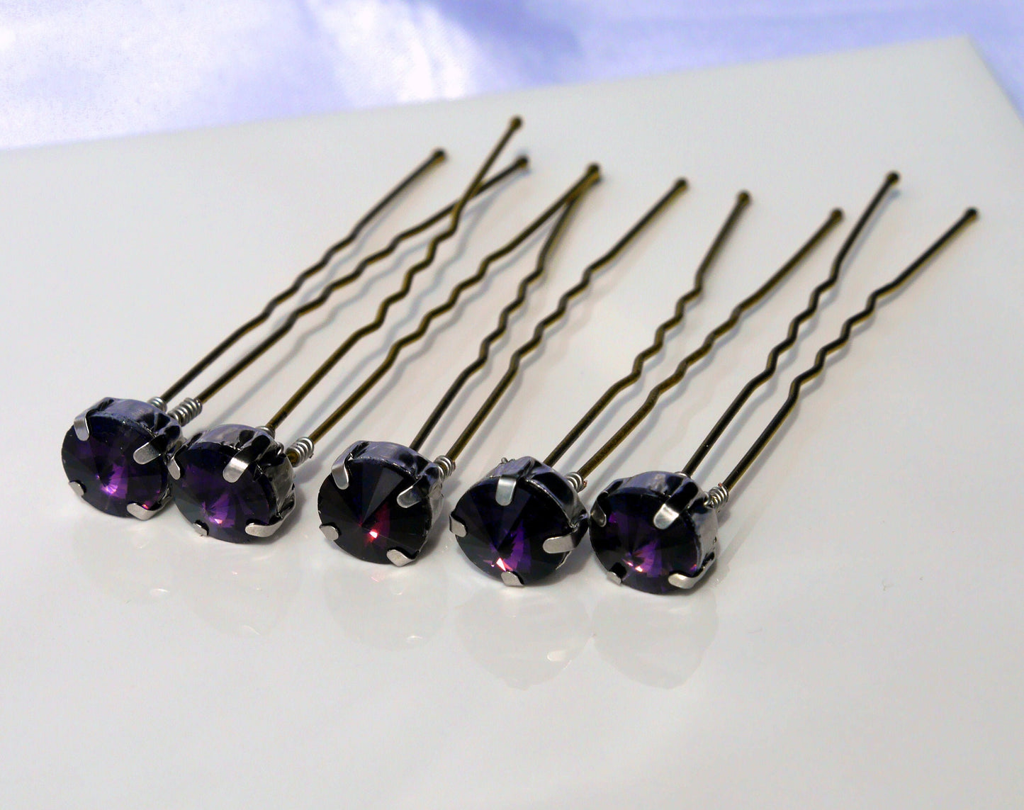 Deep Dark Purple Amethyst Coloured Rhinestone Diamante Hair Pin Set (Set of 5 Pins)