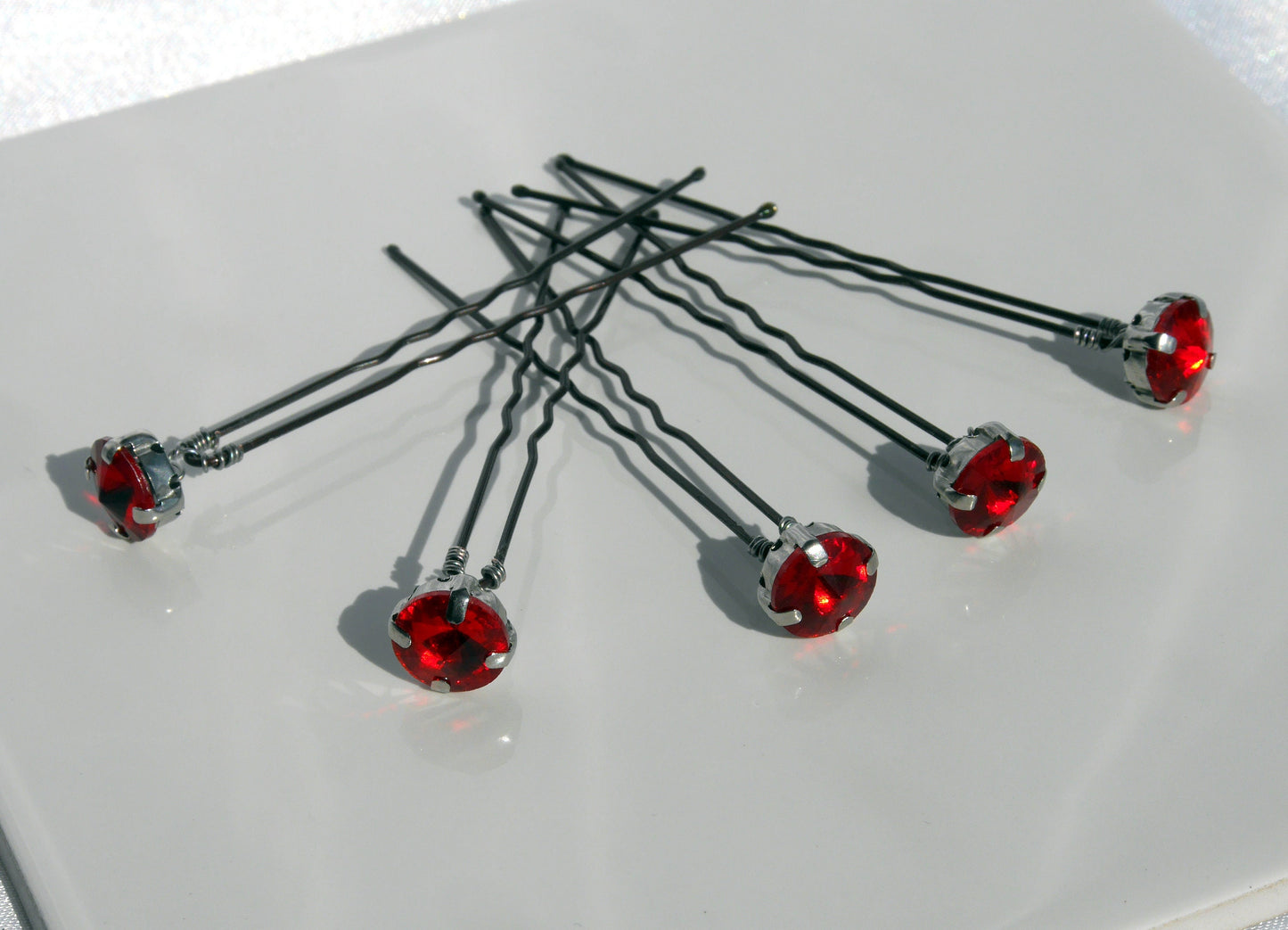 Ruby Red Circular Rhinestone Hair Pins (Set of 5)