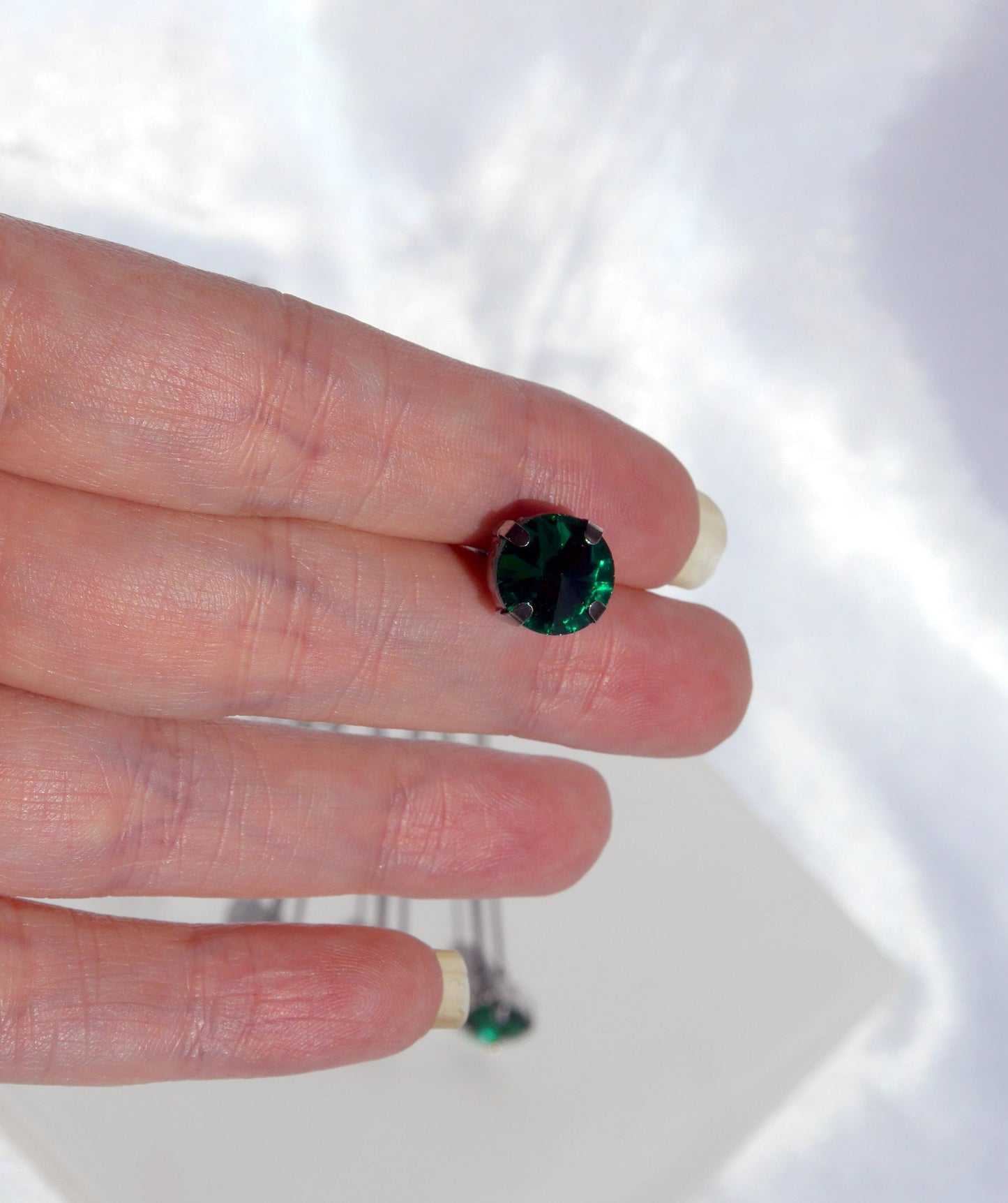 Emerald Deep Green Coloured Diamante Rhinestone Hair Pins (Set of 5)