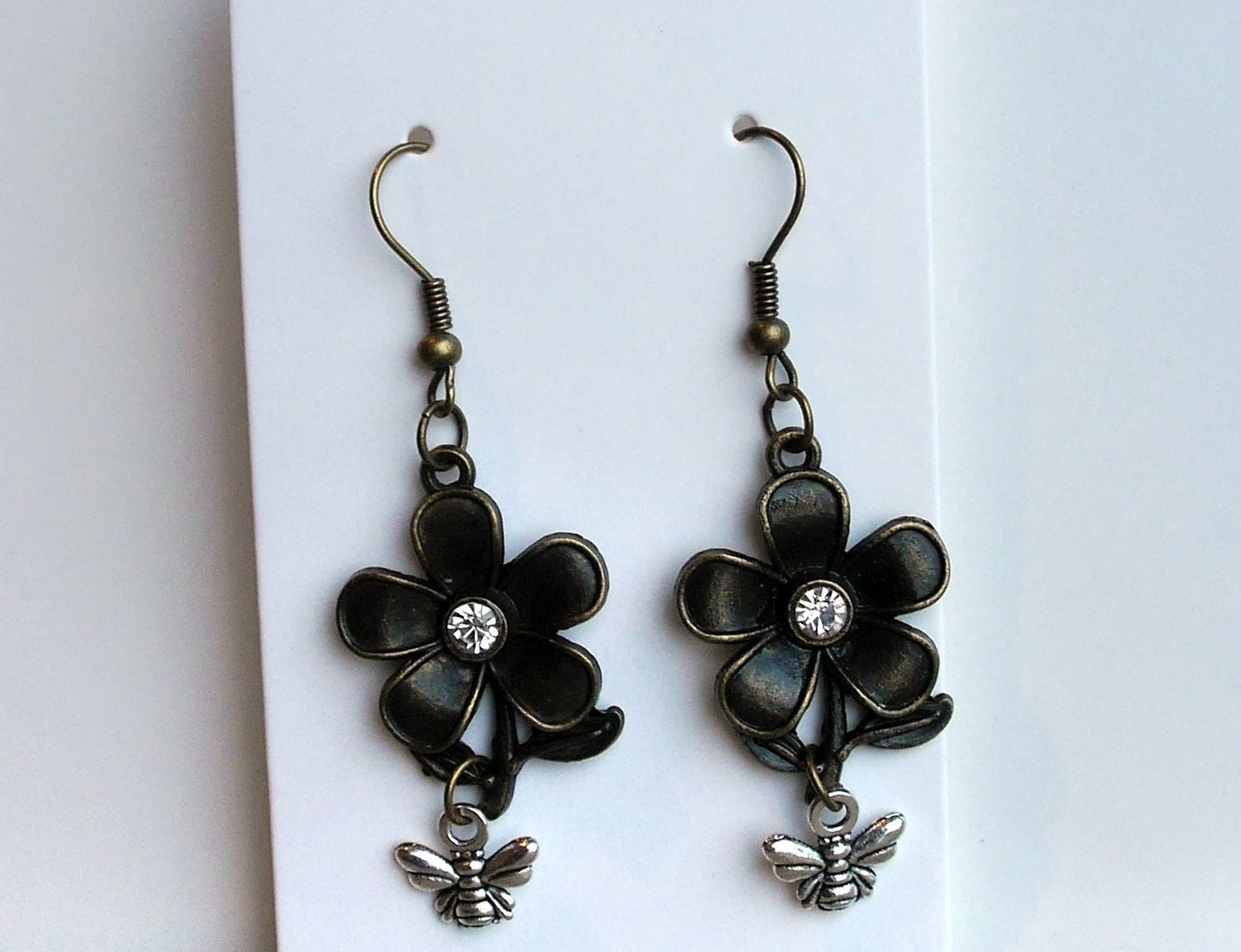 Bronze Flower and Honey Bee Shaped Steampunk Earrings