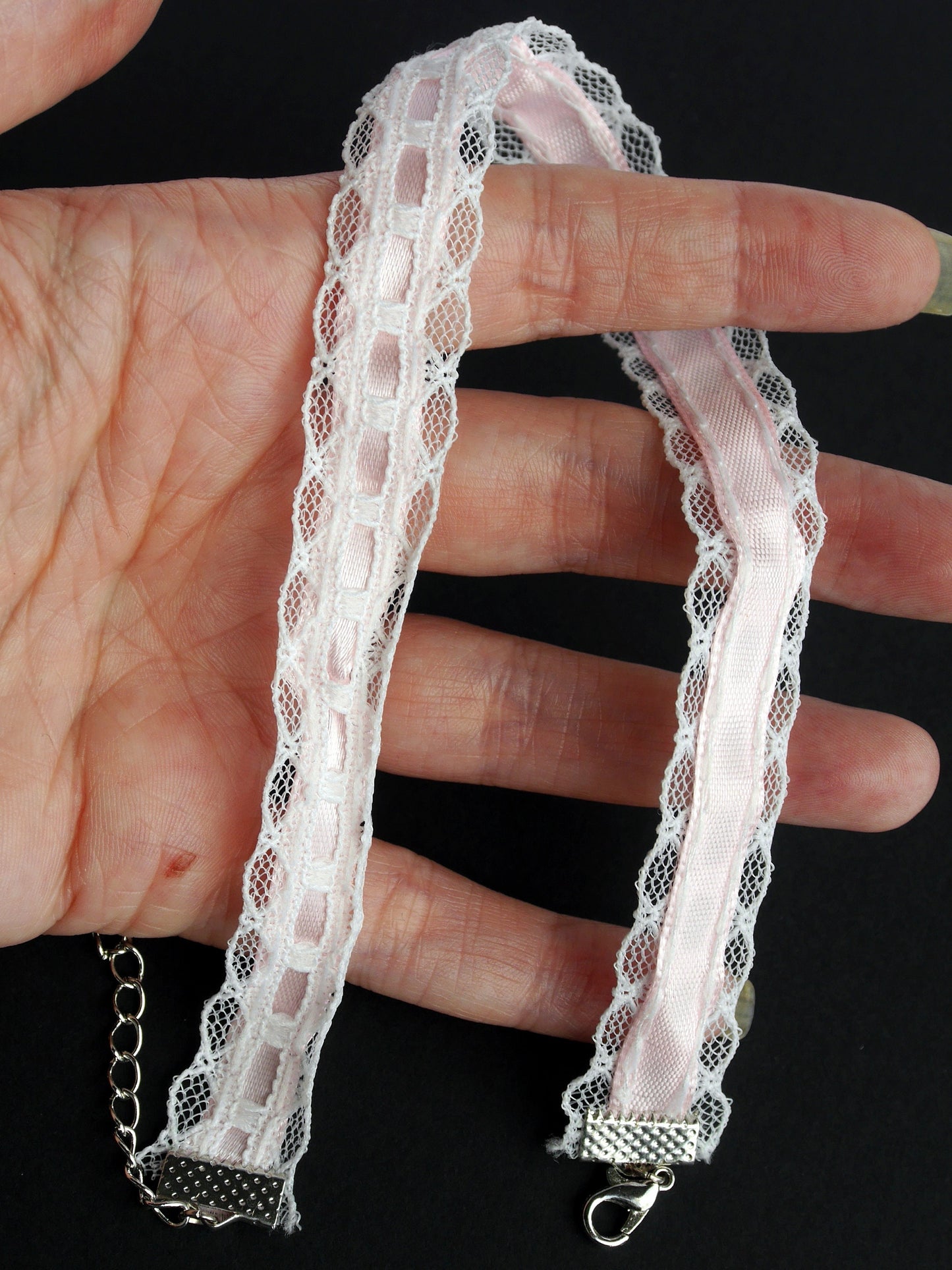Pastel Pink Satin Lace Choker